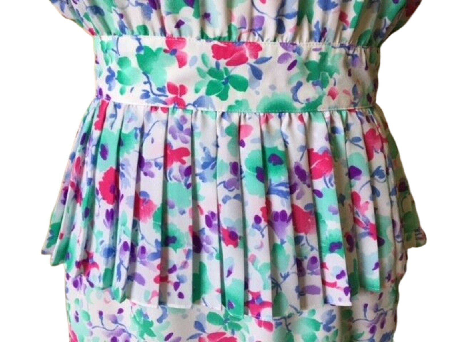 vtg 80s Maggy Boutique Floral Peplum Dress Sz 4P NWT