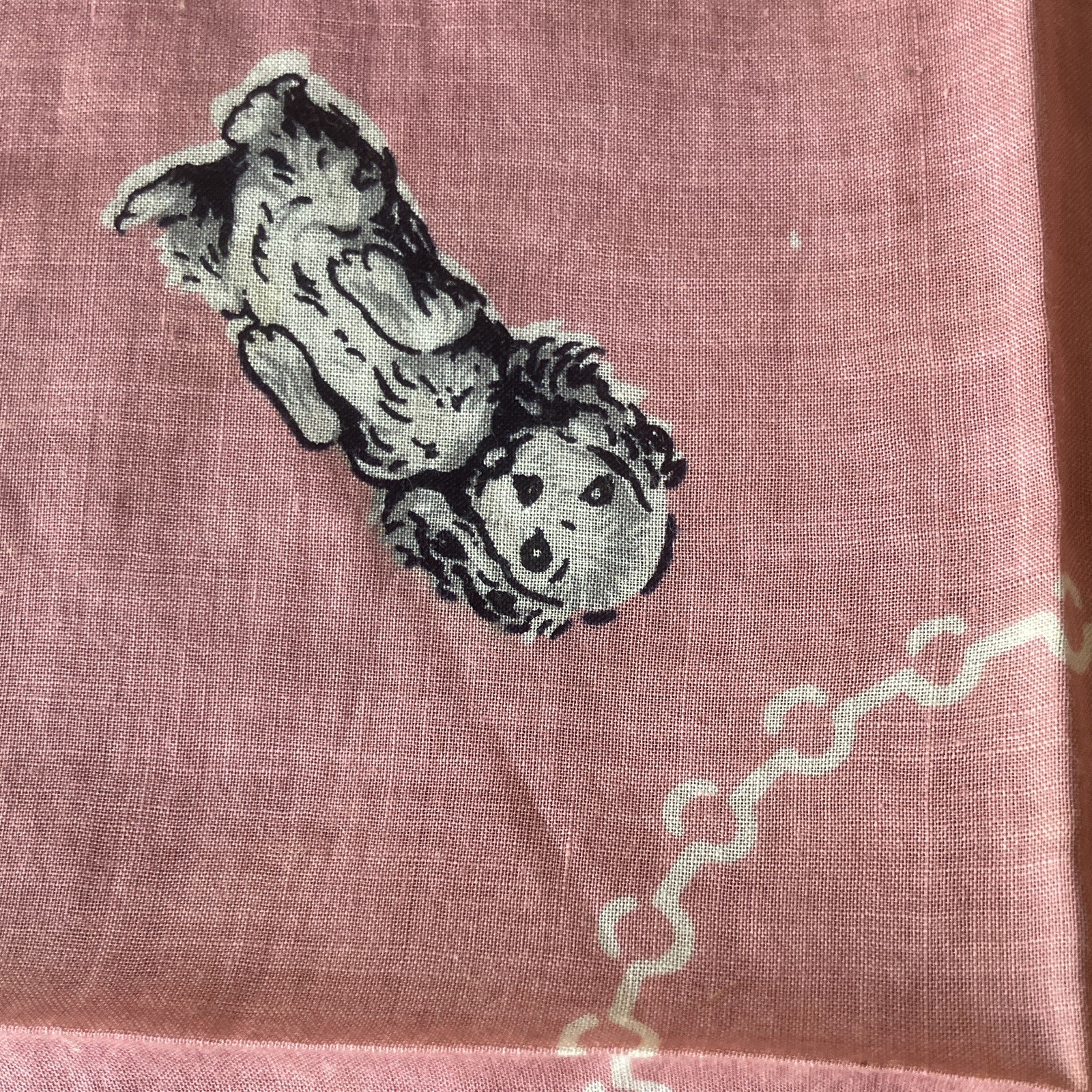 40s/50s Vintage Novelty Dog Print Handkerchief Pink Kids Unisex. Collectible