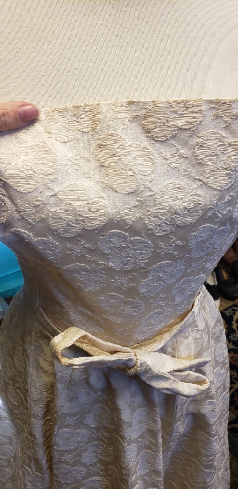 Vintage 1950’s GIGI YOUNG white brocade Formal New Look Party Dress Fit & Flare