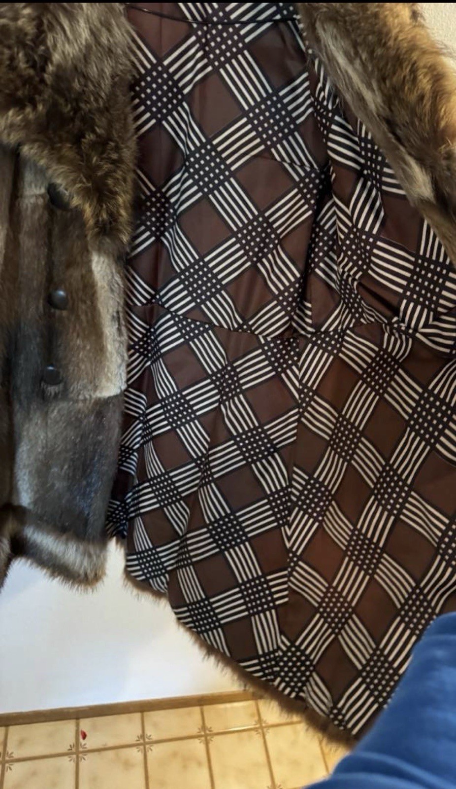 Vintage Genuine Patchwork Mink Fur Coat Fox Fur Shawl Collar Double Breasted