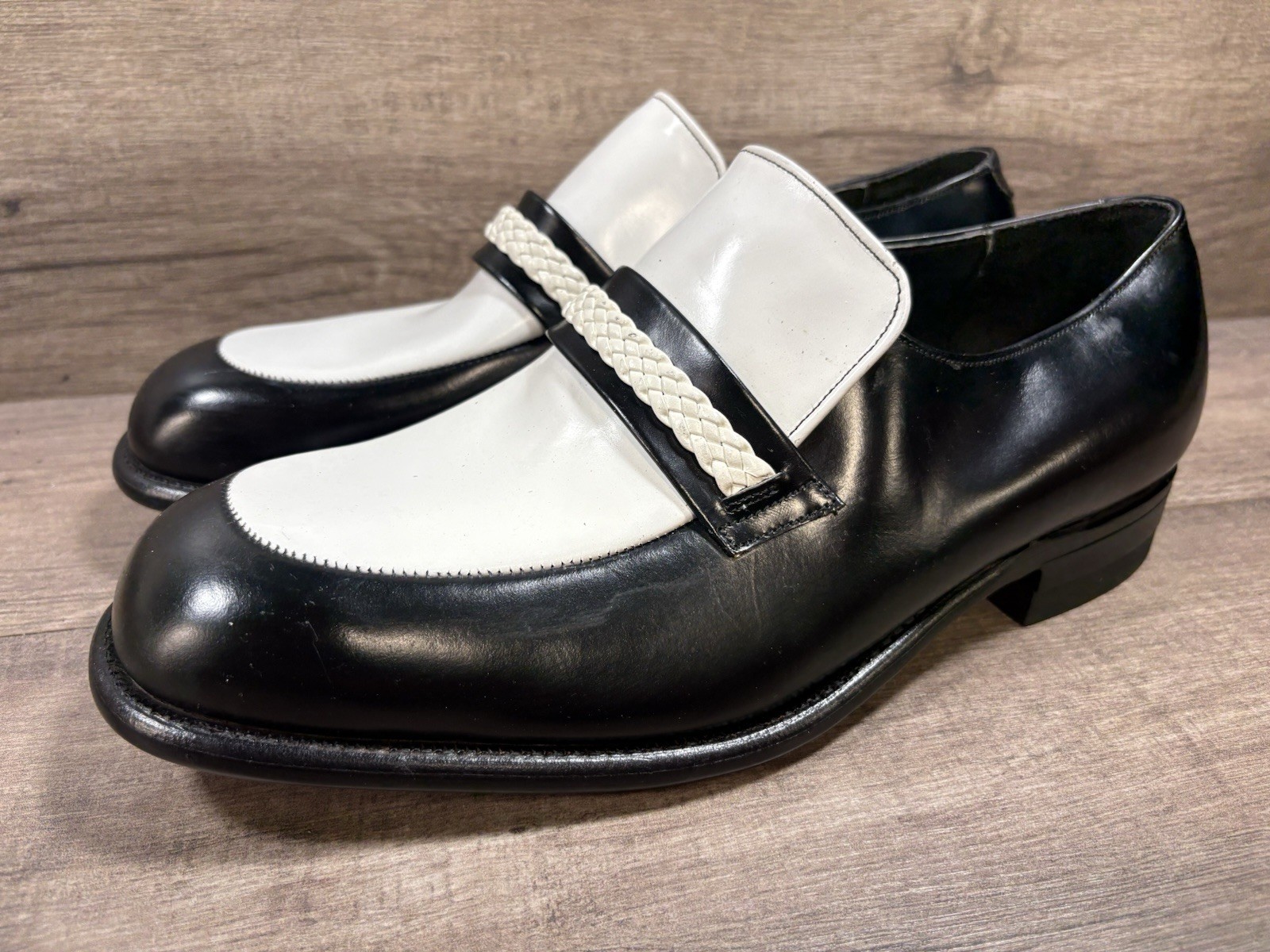 Mason Shoe Company Black White Loafers 1970s 2 Tone Disco Shoes Mens Size 11.5 E