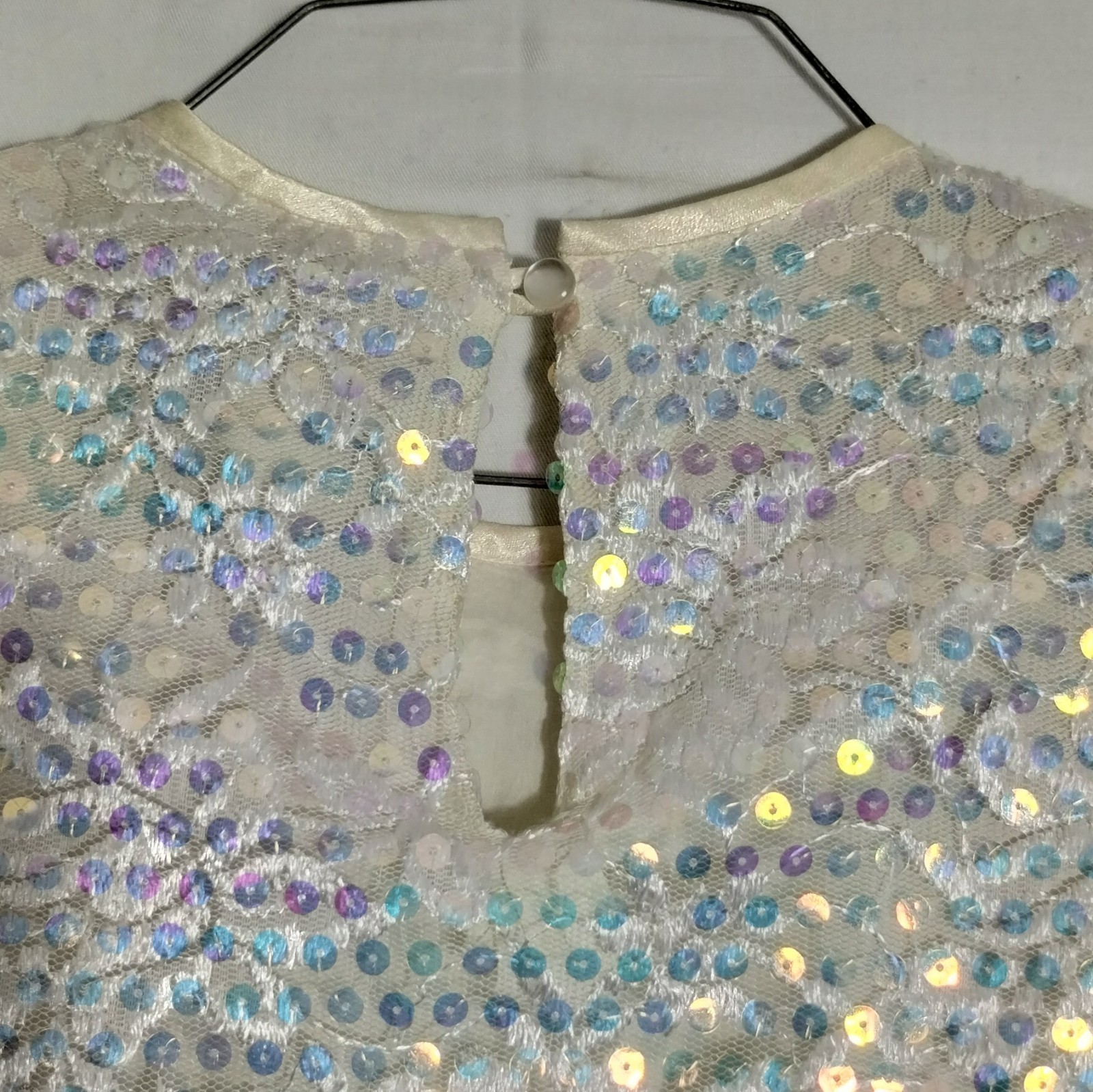 Vintage 80s Lisa Michaels Iridescent Sequin Lace Cocktail Dress Petite 8 USA