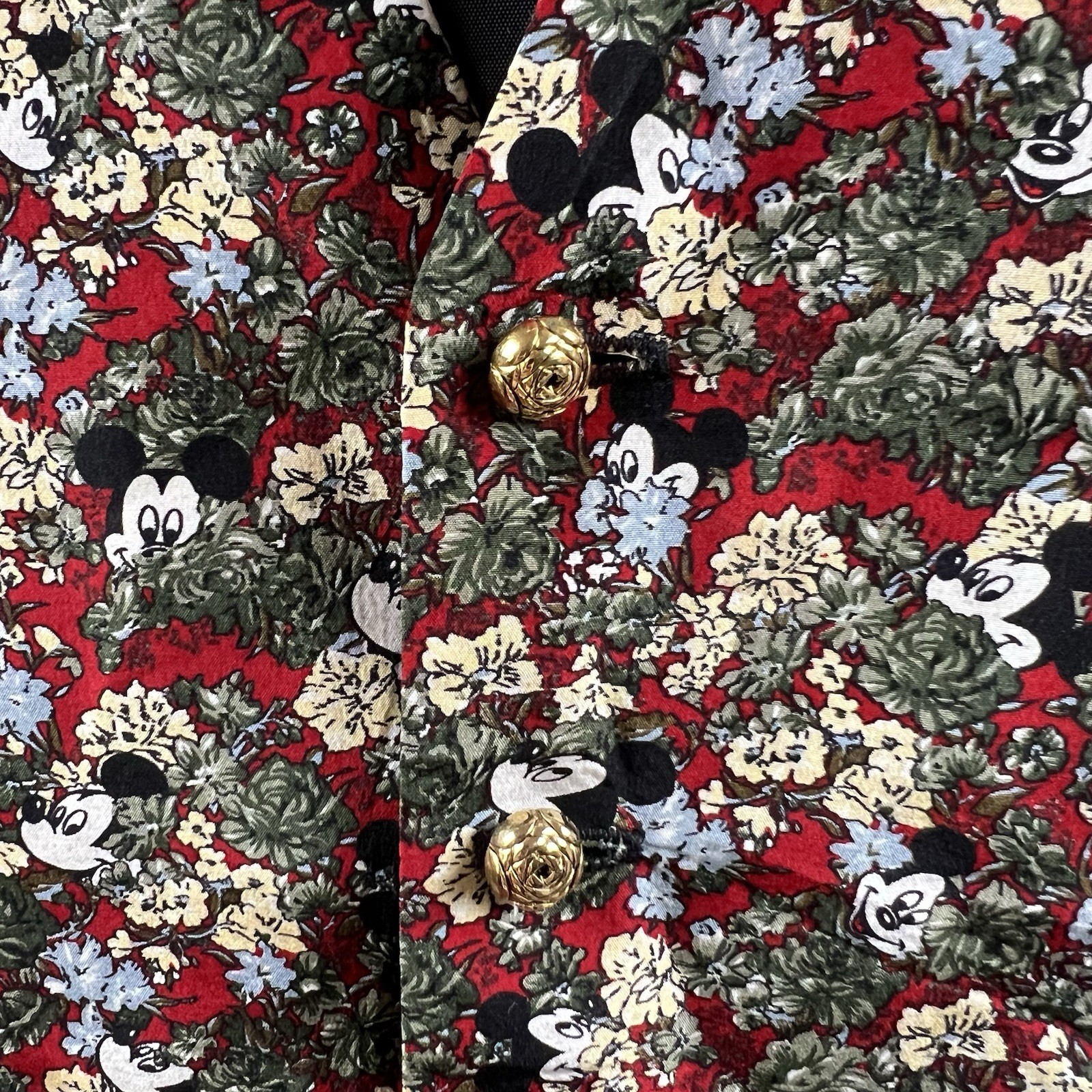 Vintage Art Of Silk Disney Vest Women’s Small Mickey Mouse Floral Print 90s Gold