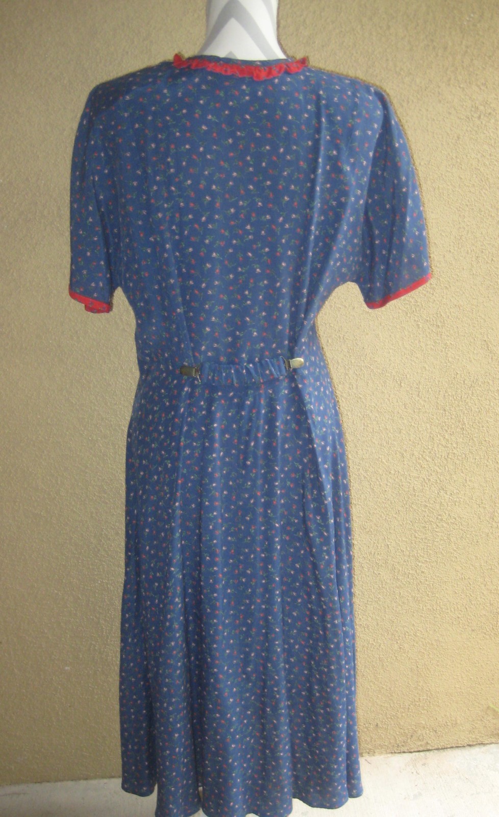Vintage 701 California blue rayon button down short sleeve full skirt dress S