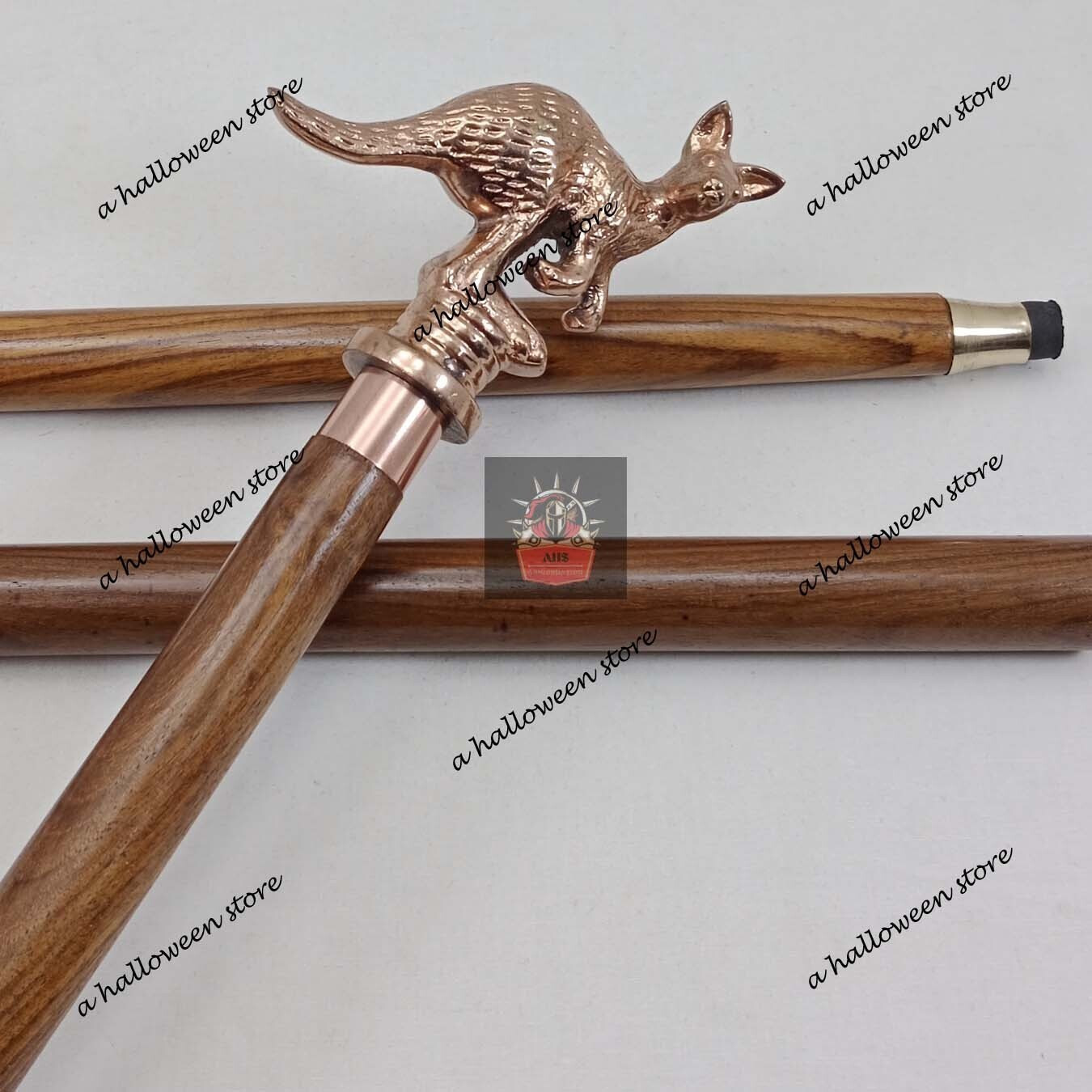 Copper Finish Kangaroo Handle Brown Rosewood 3 Fold Walking Stick Cane Halloween