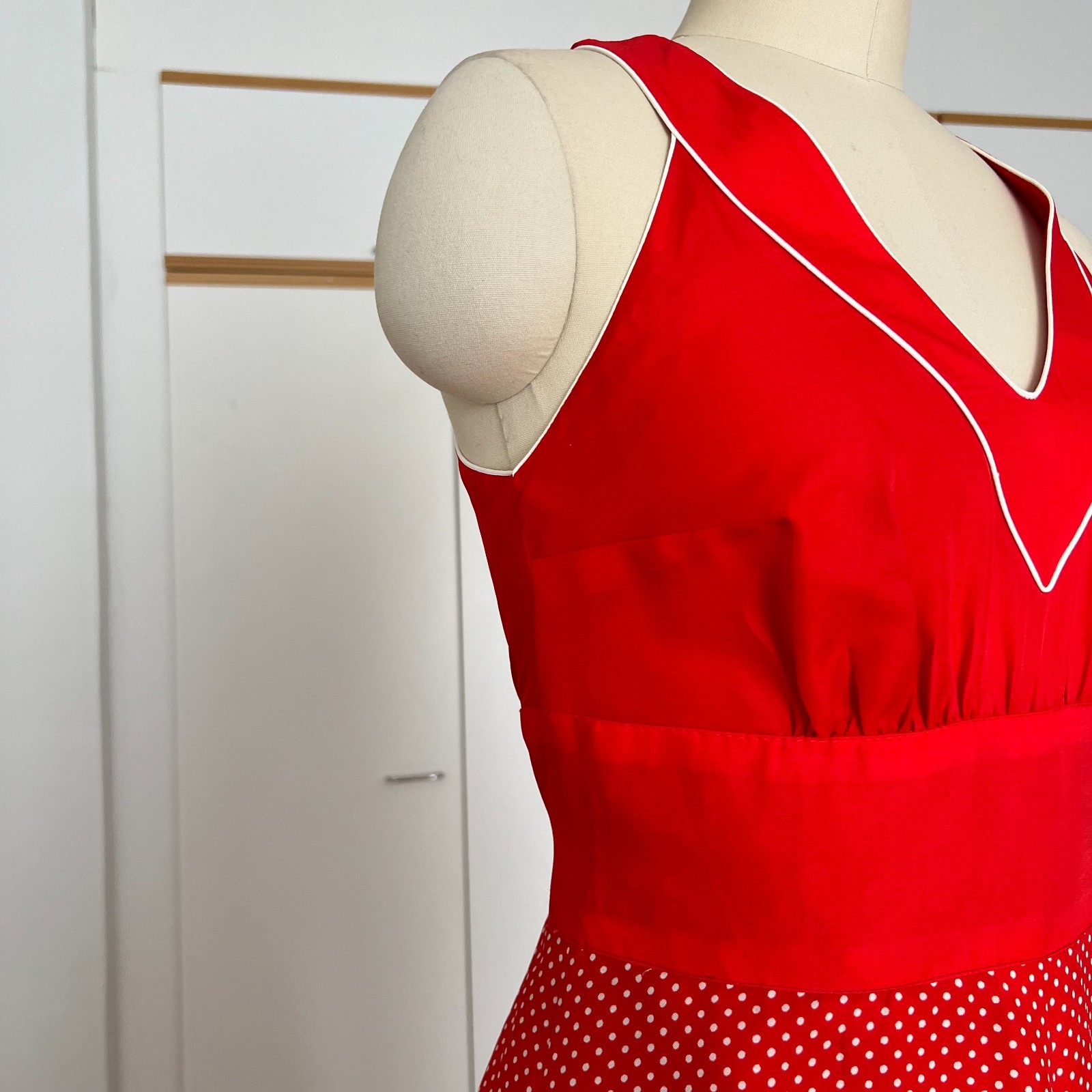 1970s YVETTE Red Polka Dot Maxi Dress V Neck Aline French Vintage Romantic Retro