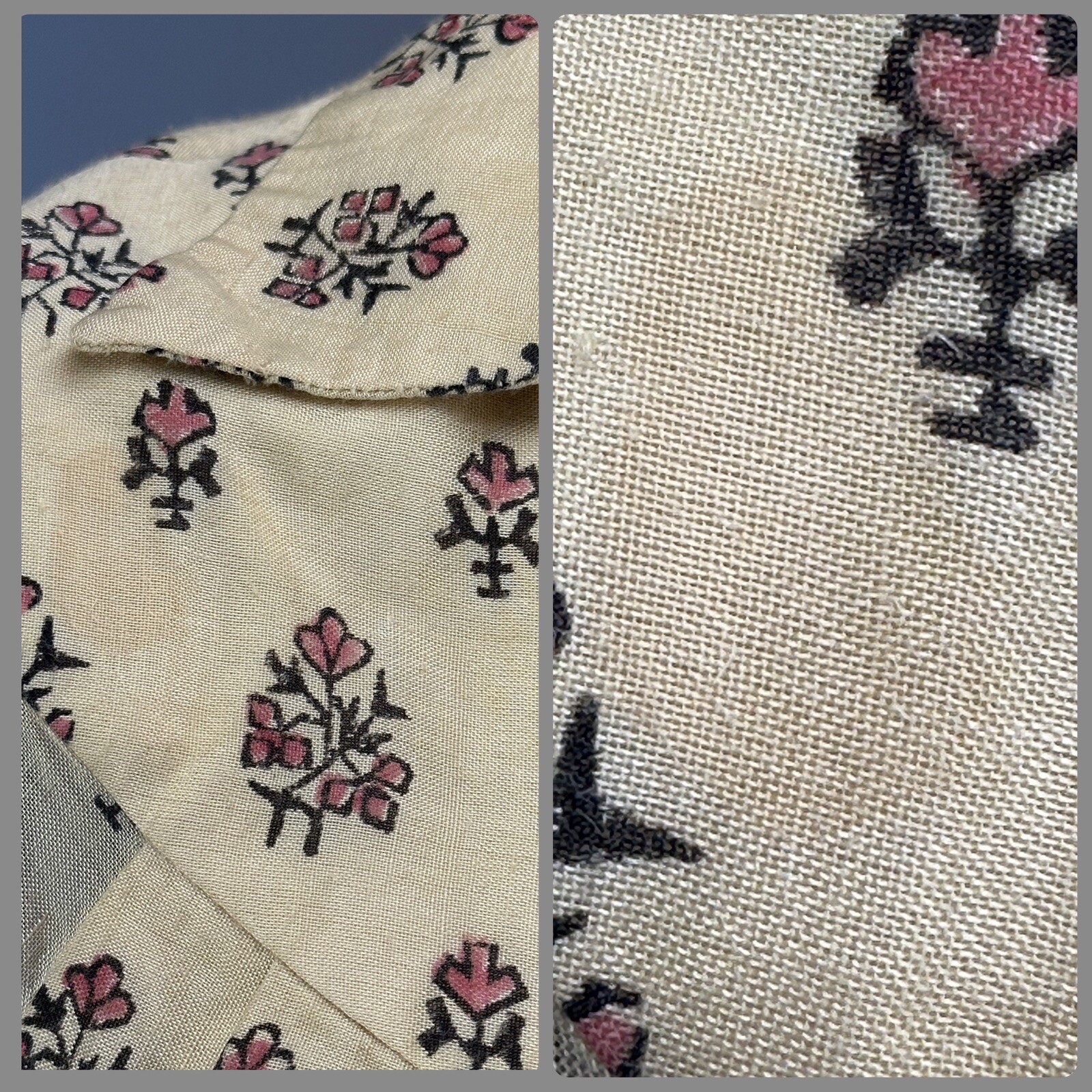 Vtg 60s 70s Cotton India JACKET + SKIRT Border Block Print Billow Sleeve Set S