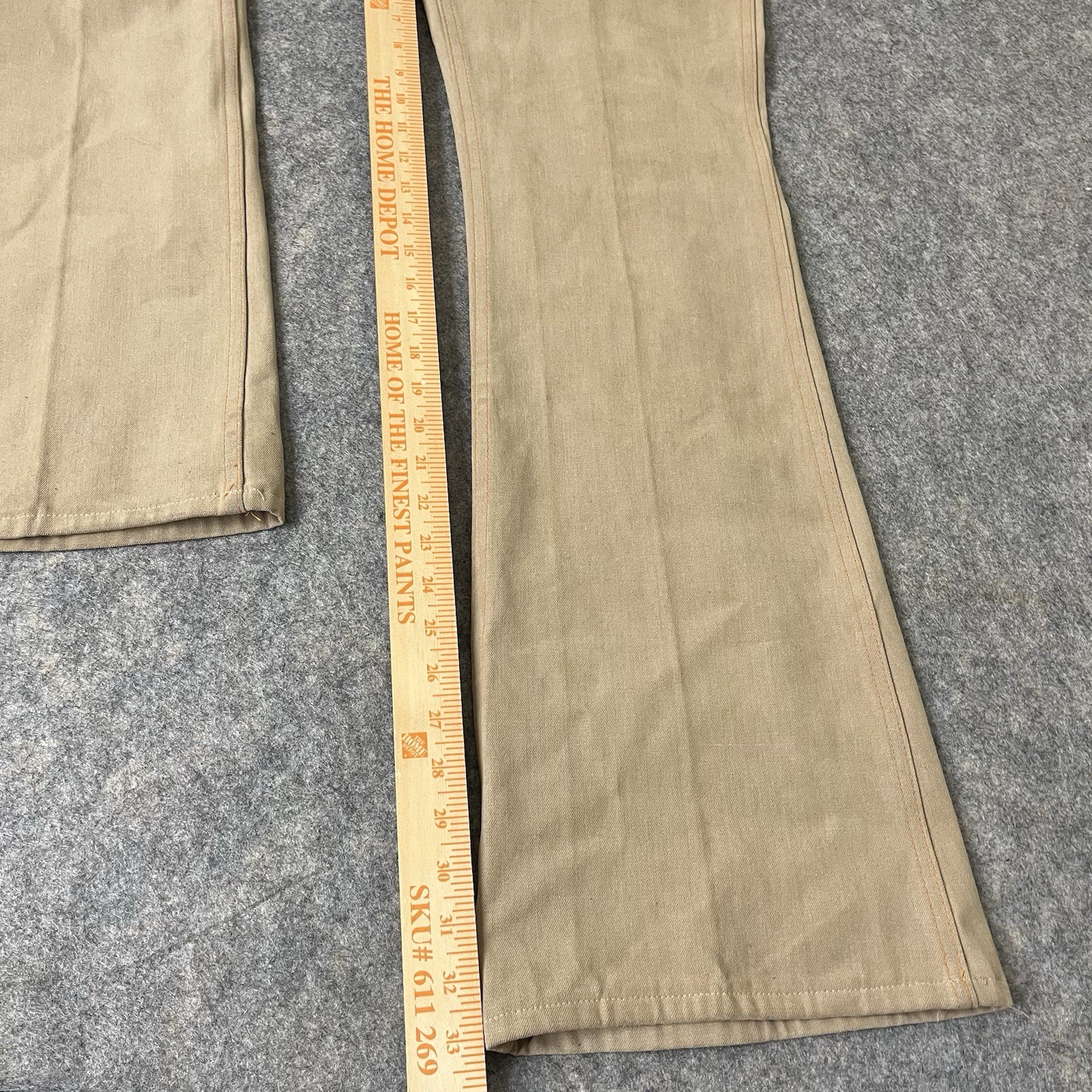 Vintage Big Yank Bell Bottom Pants 35×33 Tan Brushed Flare Scoville Zip 60s 70s