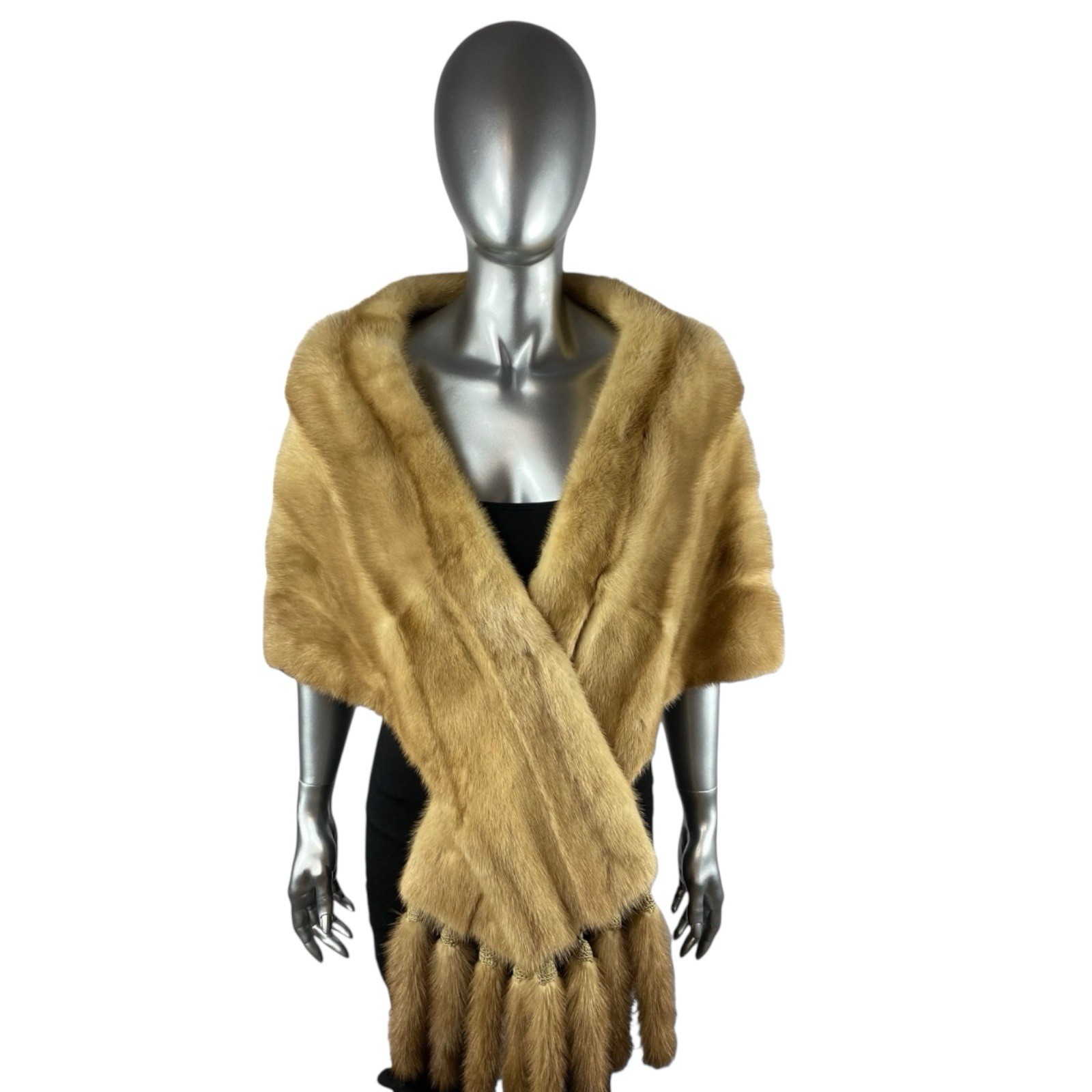 Palomino Mink Stole w/Tails, Sz L/XL, Certified Vintage Fur w/Storage Bag