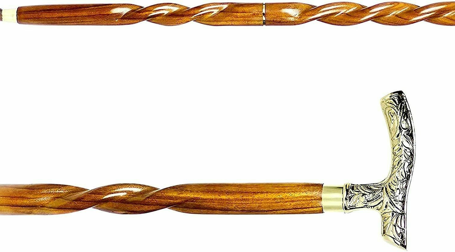 36 to 37″ INCH Approx Victorian Brass Designer Handle Walking Spiral Stick Cane