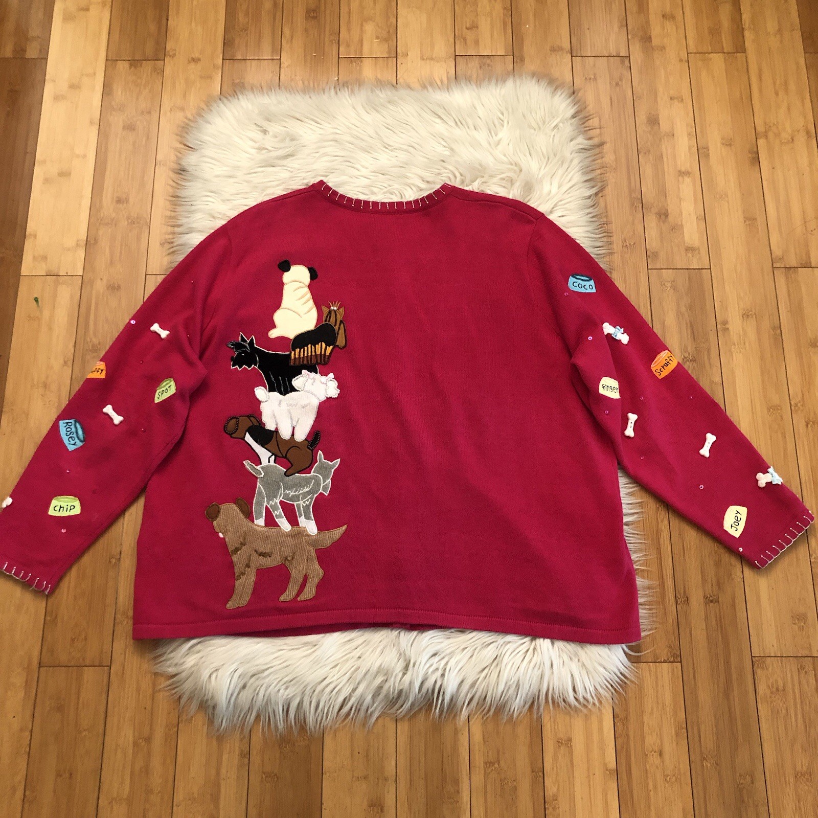 Vintage Berek Dog Show Beaded Embroidered Long Sleeves Fuchsia Sweater size 2X