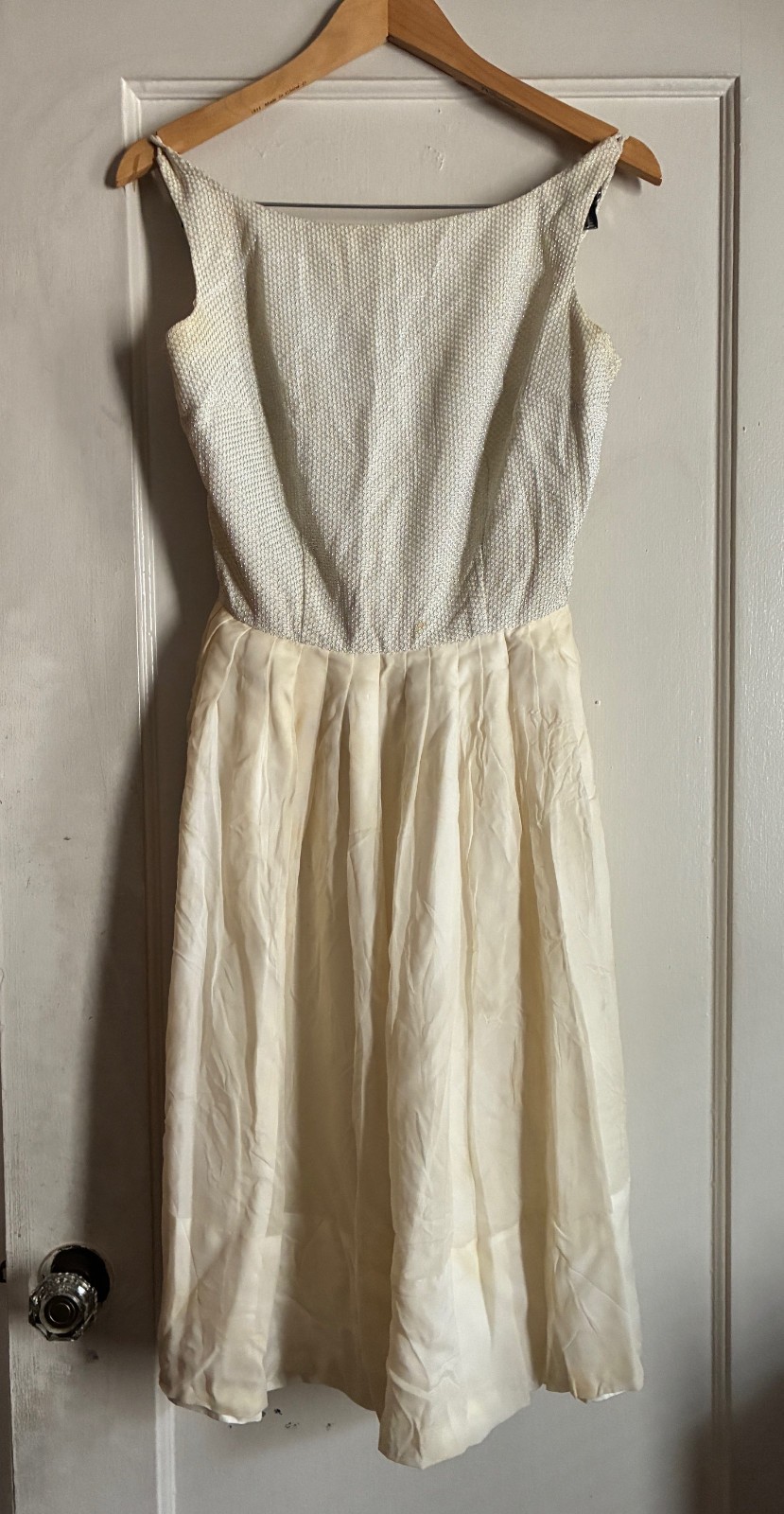 Vintage 60s Adrian Fabin cream sparkly cocktail dress S swing dress fit n flare