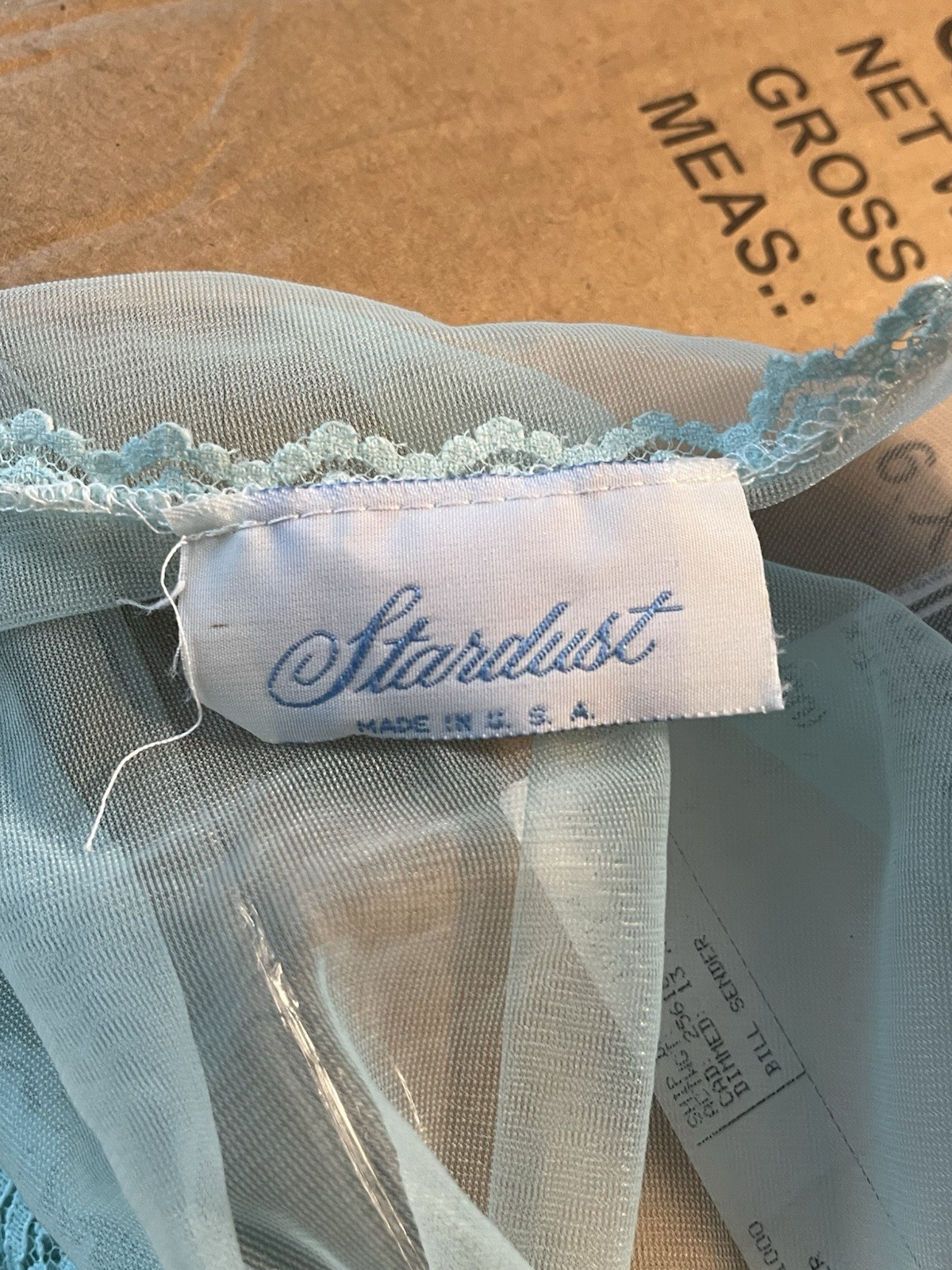 Vintage Stardust Sheer Aqua Blue Lace Robe Nylon Open Front 60” Small S