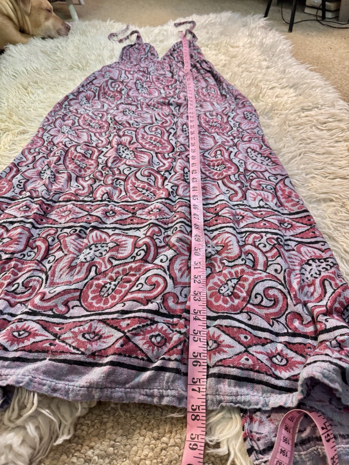 Vtg Gauze Halter Cotton Open Back Maxi Dress India Paisley 70s Elastic Plunge S