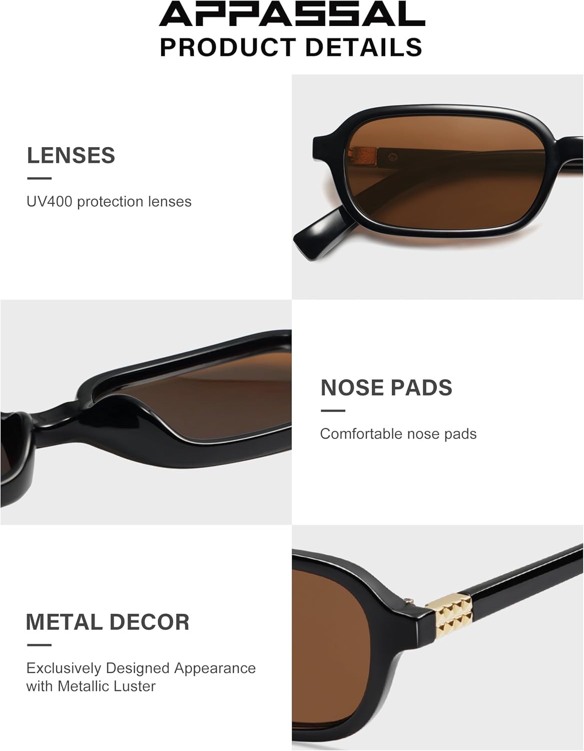 Appassal Retro Rectangular Sunglasses for Women Vintage 2026 Fashion Trendy Funn