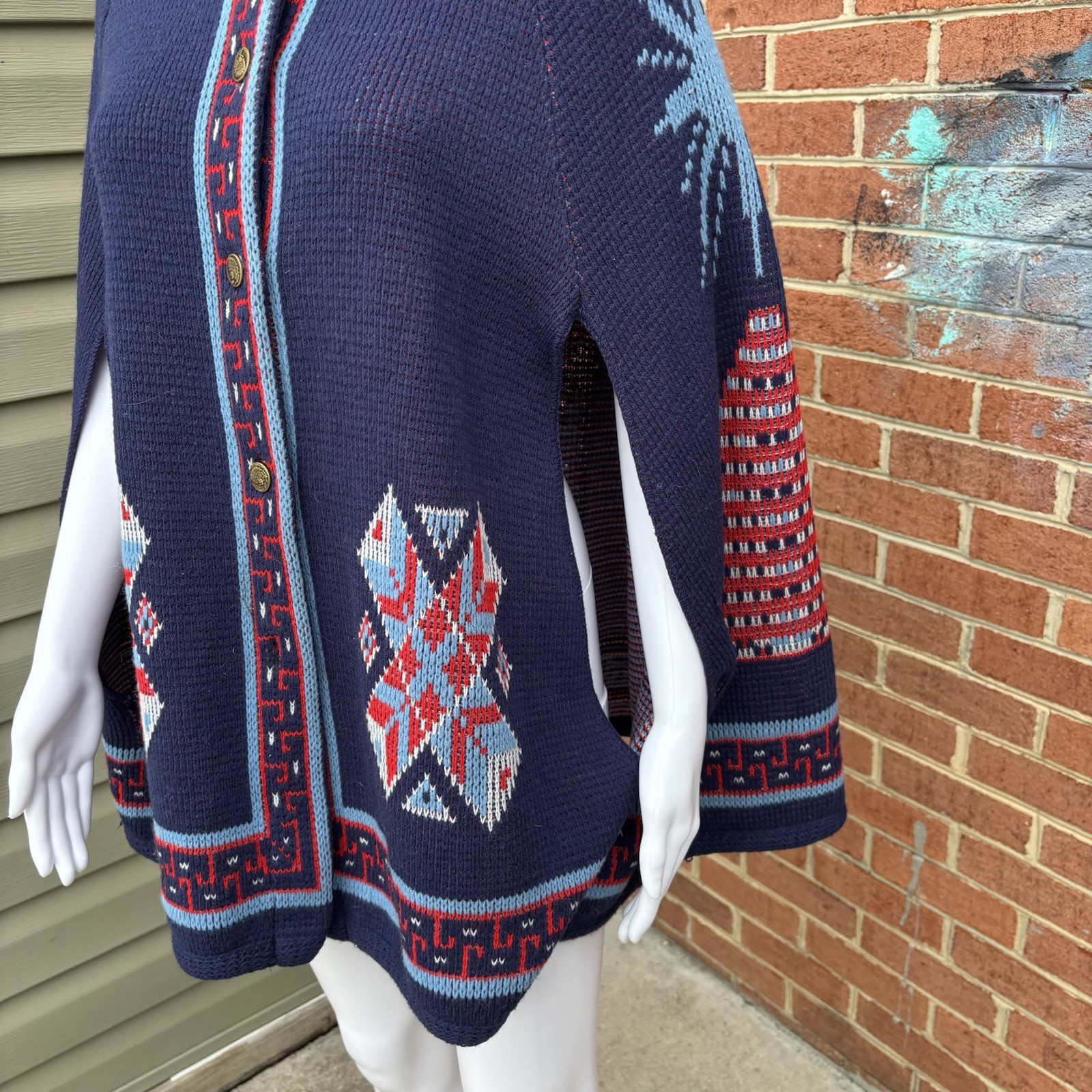 VTG STURBRIDGE 70S BOHO SWEATER CAPE SOUTHWESTERN WEAVER HIPPIE ONE SIZE