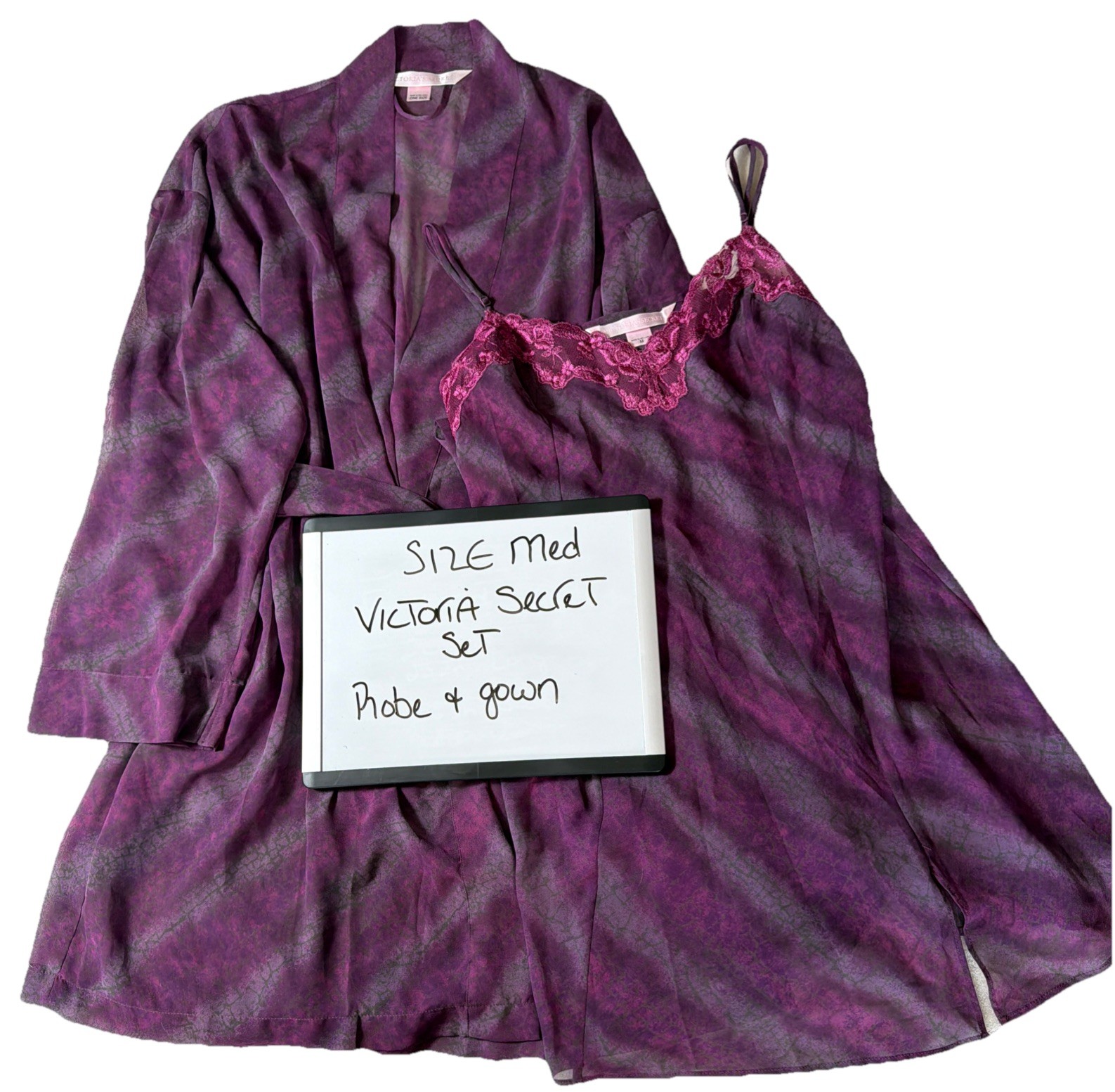 Victoria’s Secret 2 Pcs Abstract Print kimono Robe Chemise Nightgown lounge Med