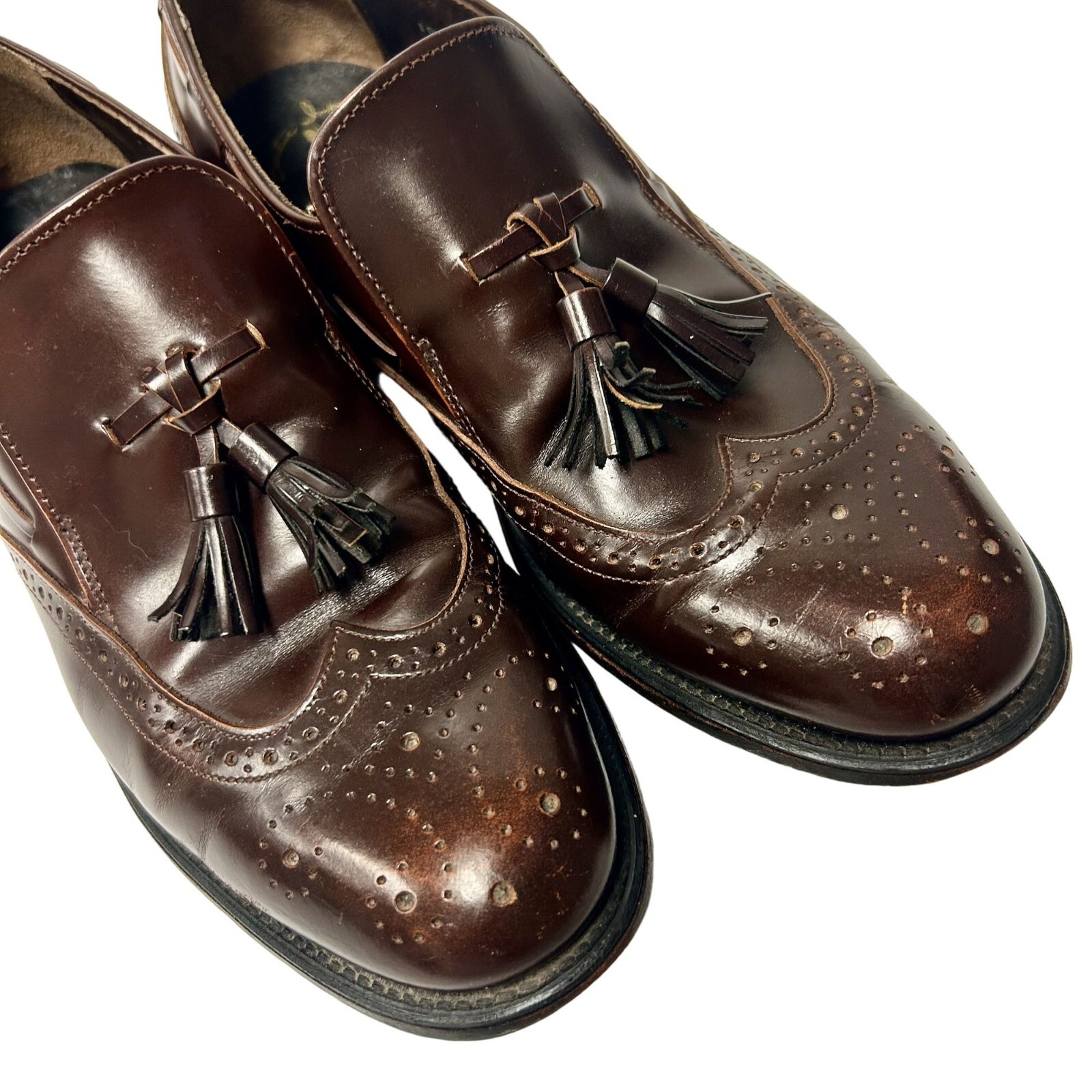Vtg Executive Imperials Men Brown Leather MoD DRESS Shoe Wing Tip Tassel Loafers