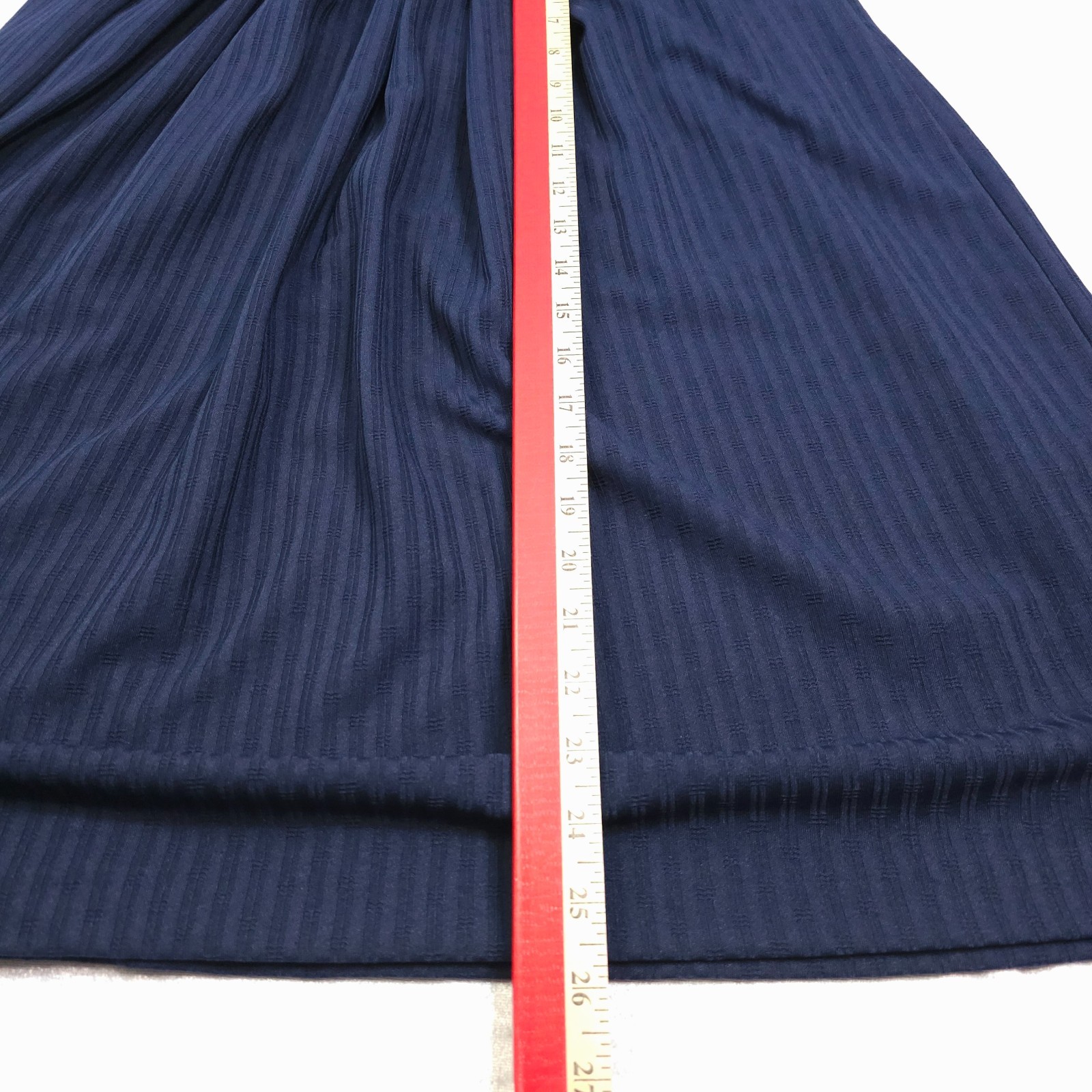 Vtg 1970s 80s Navy Sheer Lace Sleeve Dress Midi Secretary Geek USA Stripe Calif