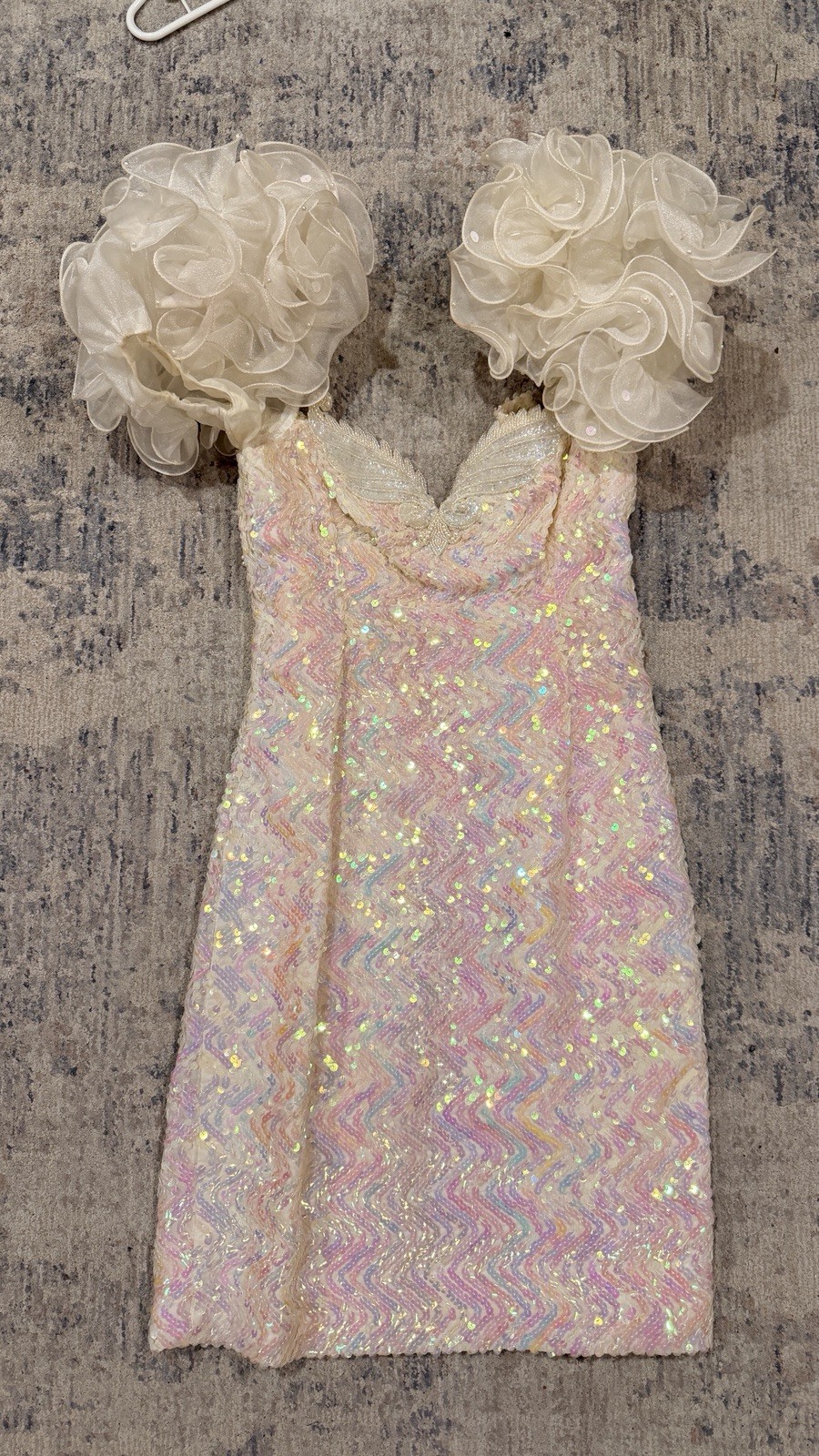 Vintage 80s Iridescent Sequin Cocktail Dress with Ruffled Shoulder Accents