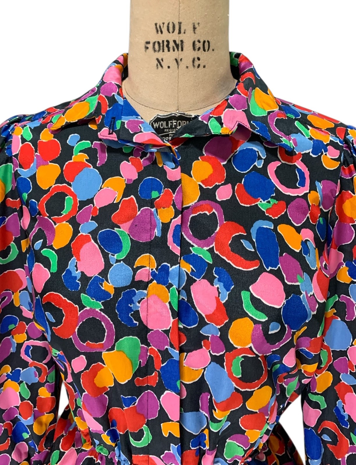 BRELI ORIGINALS 80s Vintage Woman’s LS Colorful Print Dress – Sz S – USA
