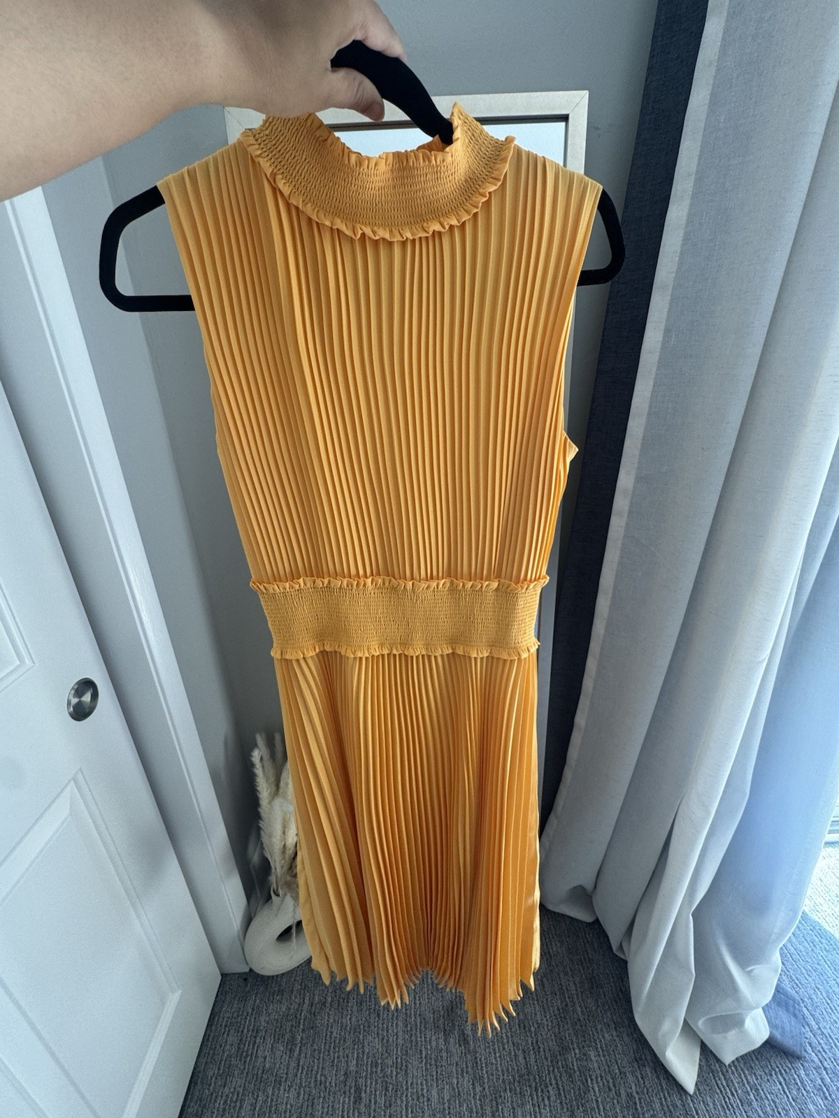 Pleated Sleeveless spring Yellow Dress