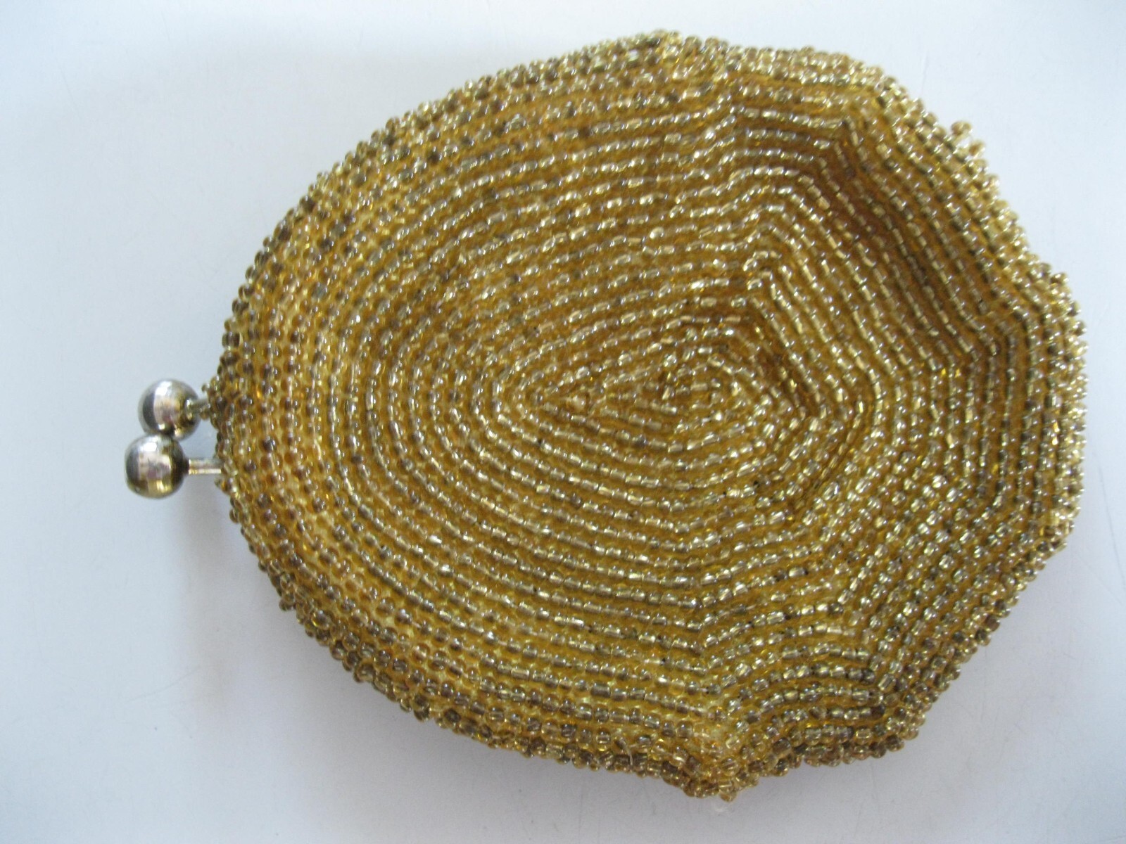 Vintage Hand Made before WW2 in Korea Coin Beaded Purse 4″ tall and 3″ wide