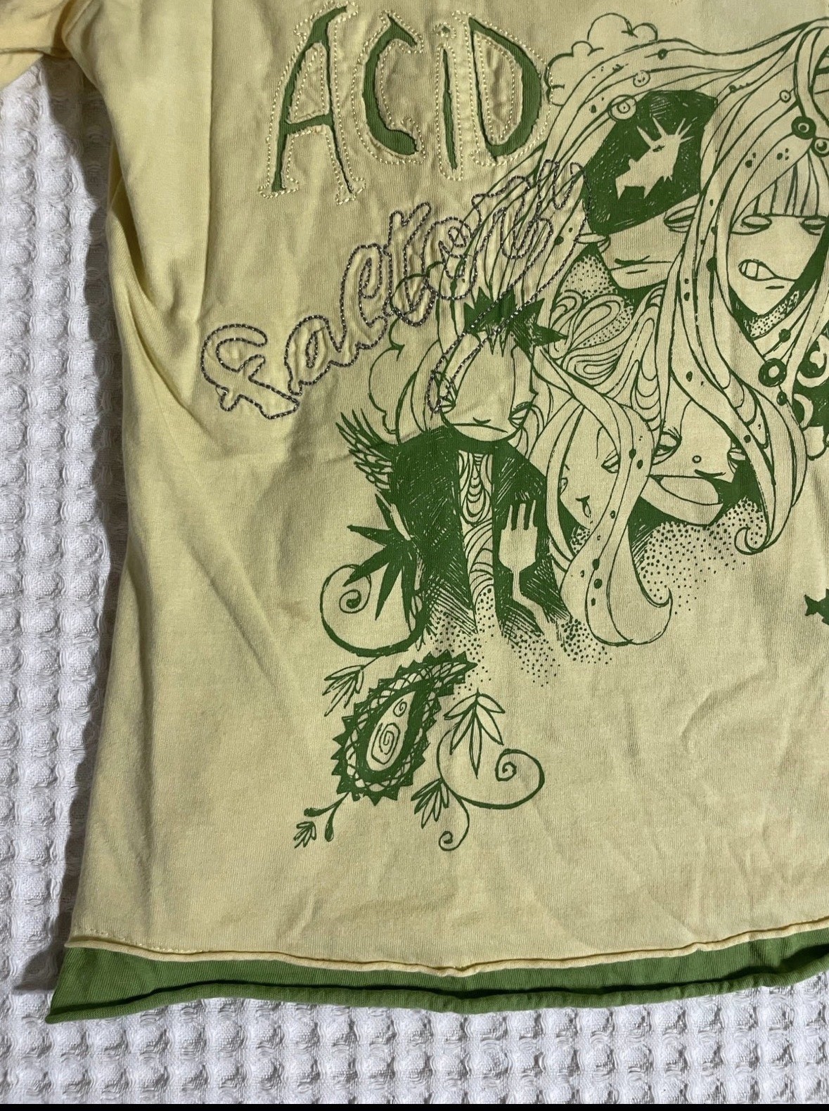 Vintage Y2K Graphic Layered Tee XXL Acid Factory Anime Skater 3/4 Sleeve