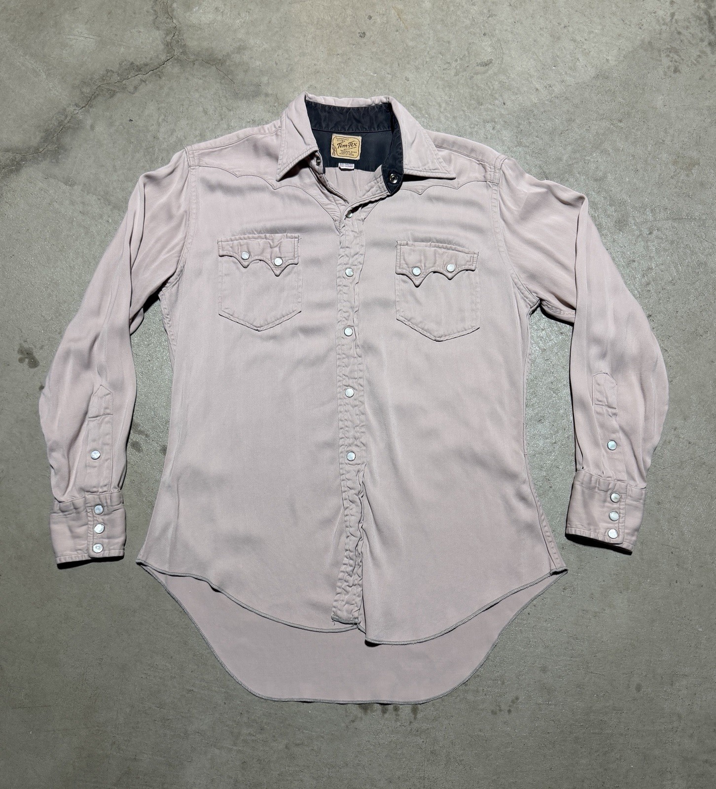 Vintage Tem-Tex 50s Gabardine Western Pearl Snap Shirt 20×26.5-29in Rockabilly