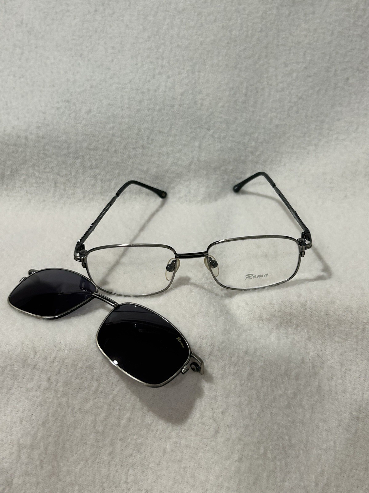 Vintage Linea Roma Eyeglasses with magnetic CLIP ON Sunglasses Made In Italy
