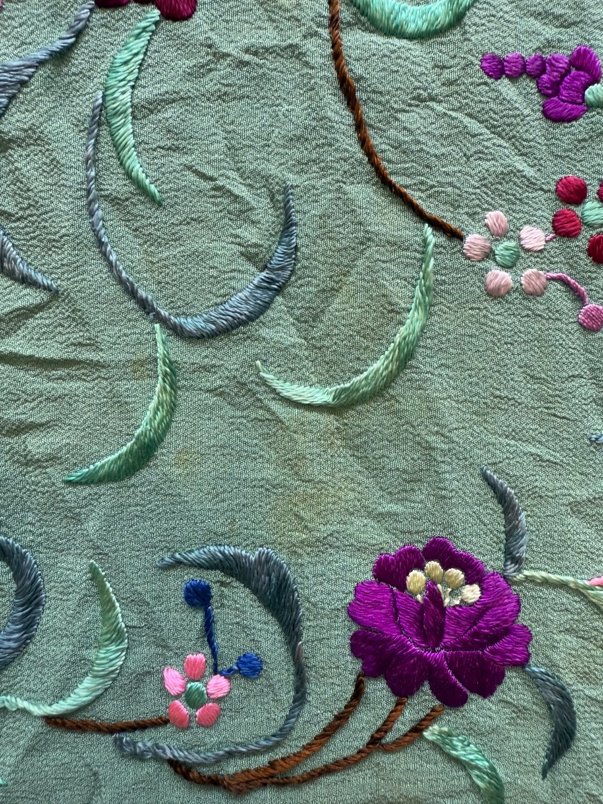 Vintage Manila Silk Embroidered Piano Scarf Shoulder Shawl 120×115 Cm