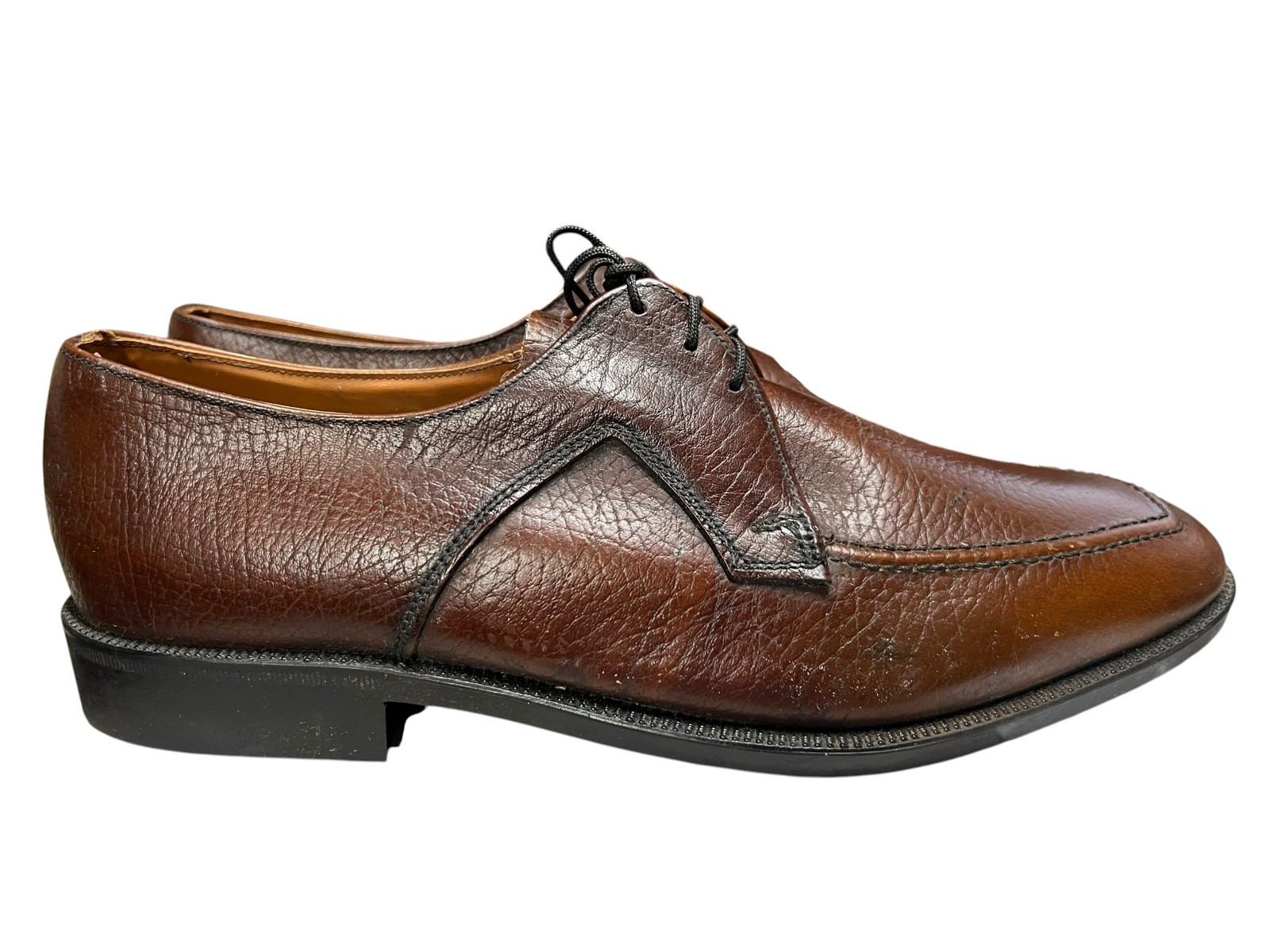 Nos Vtg 60s 70s Sz 9 Mens Dress Shoes Brown Pebble Leather Sq Toe Sandy McGee