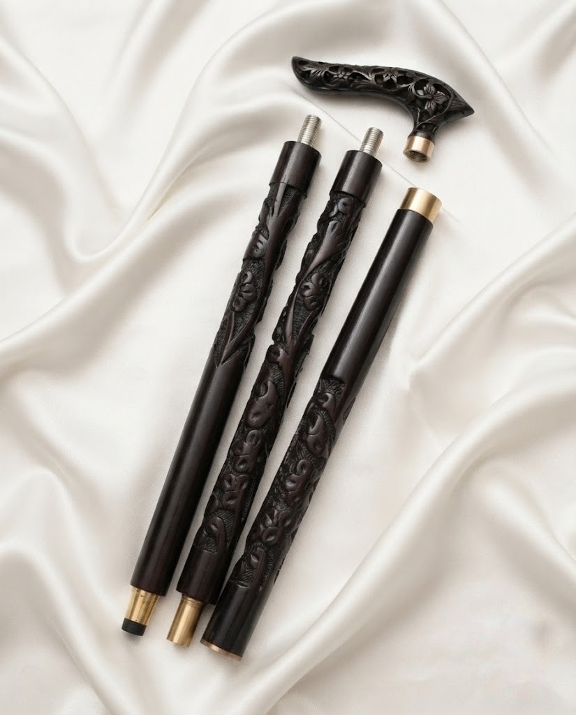 Handcrafted Dark Wood Walking Stick – Elegant Victorian Style Collector’s Cane