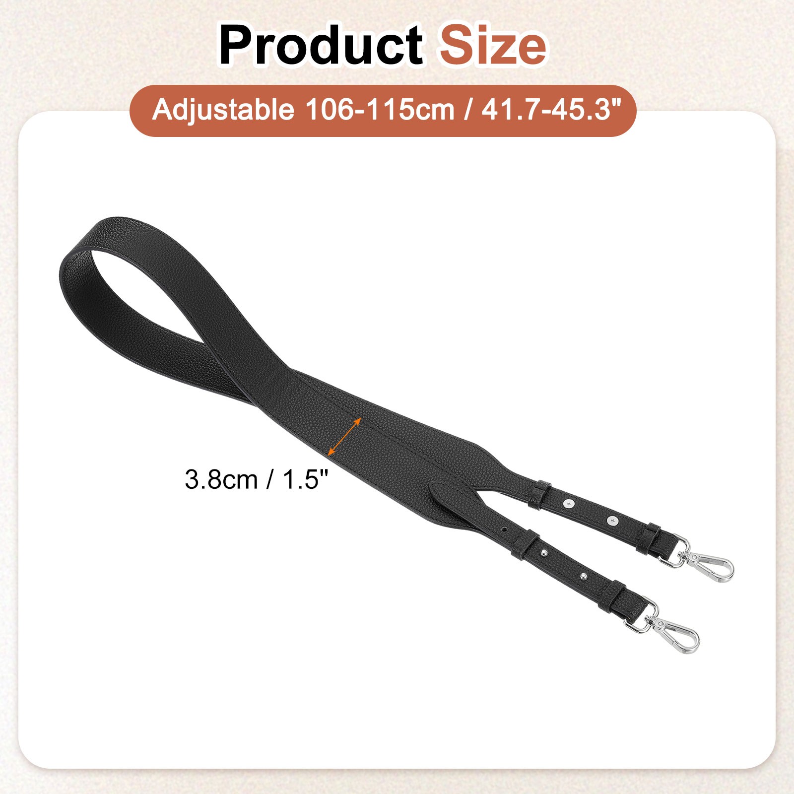 45.3″ Adjustable PU Leather Purse Strap Crossbody Replacement Black/Silver