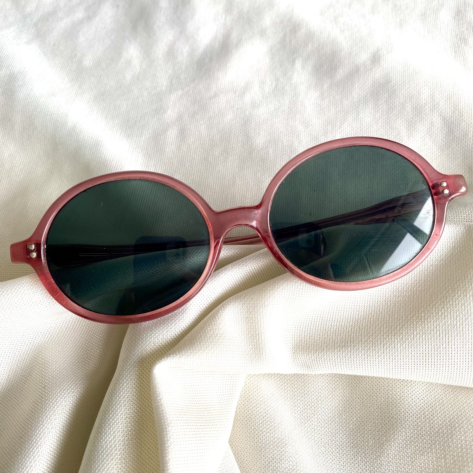 60s Vintage Oval Sunglasses Art Deco Style Mod Pink made France