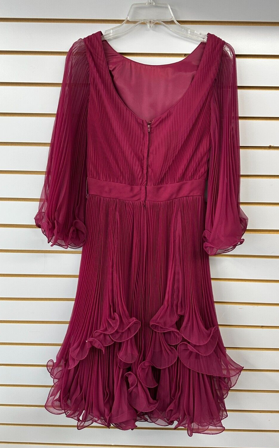 60s Vintage Dress Miss Elliette Medium Wine Fluttery Chiffon Cocktail Party 1960