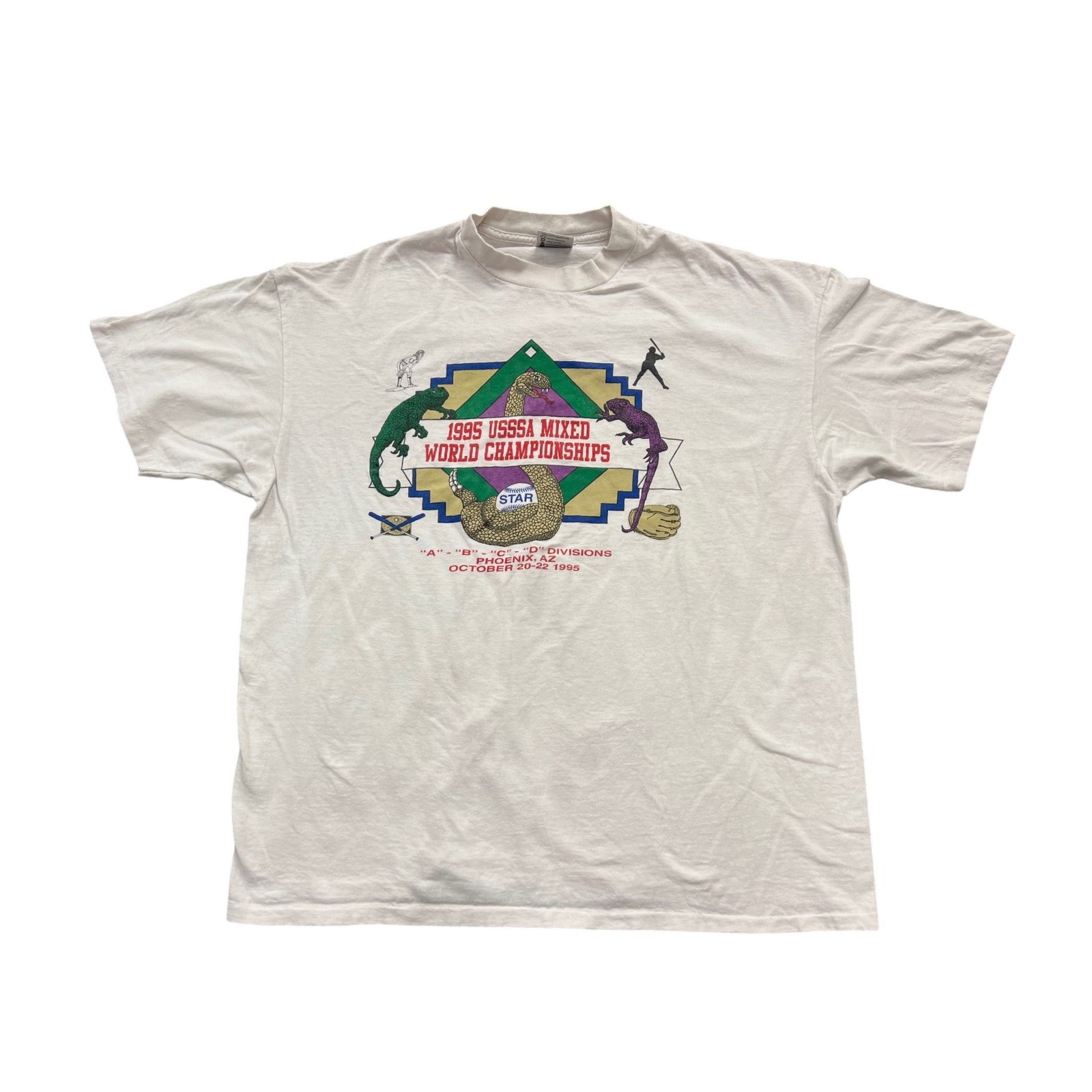Oneita T-Shirt Mens XXL White Vintage 1995 USSSA World Championships Softball