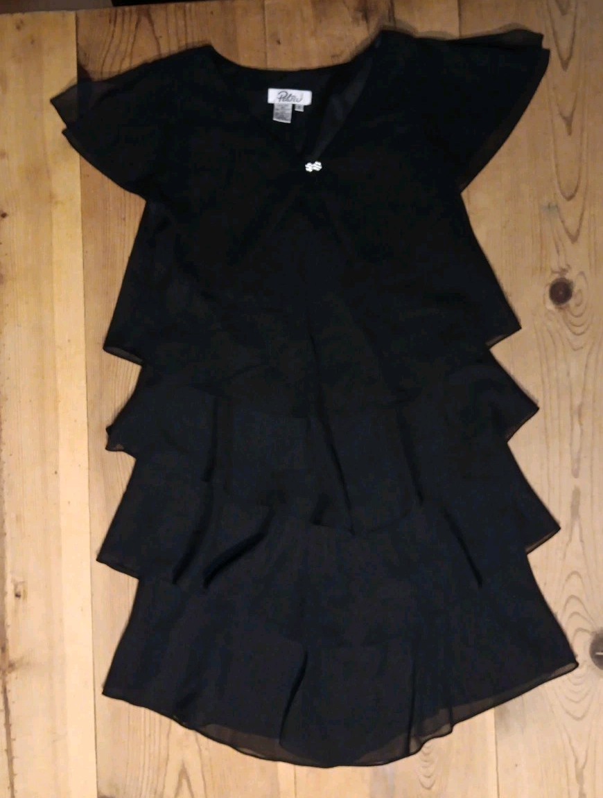 VTG Patra Women 12 Cocktail Dress Ruffle Tiers Sparkly Brooch Eveningwear Party