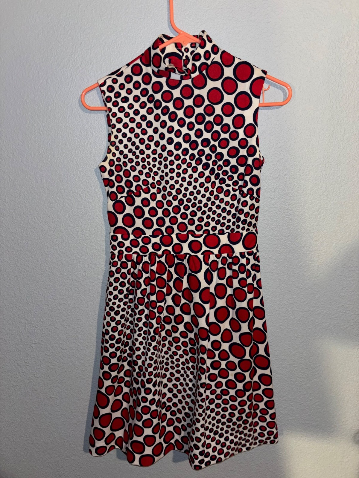Rare Vintage Cirette California Mod 60’s Polka Dot Mock Turtleneck A Line Dress