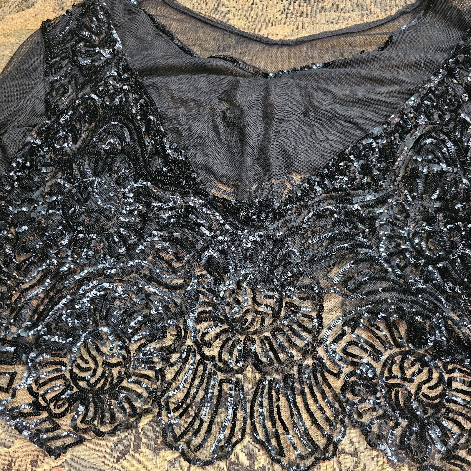 Unbelievable Rare Chiffon Fully Sequined Edwardian 1910s 20s Blouse Top Antique