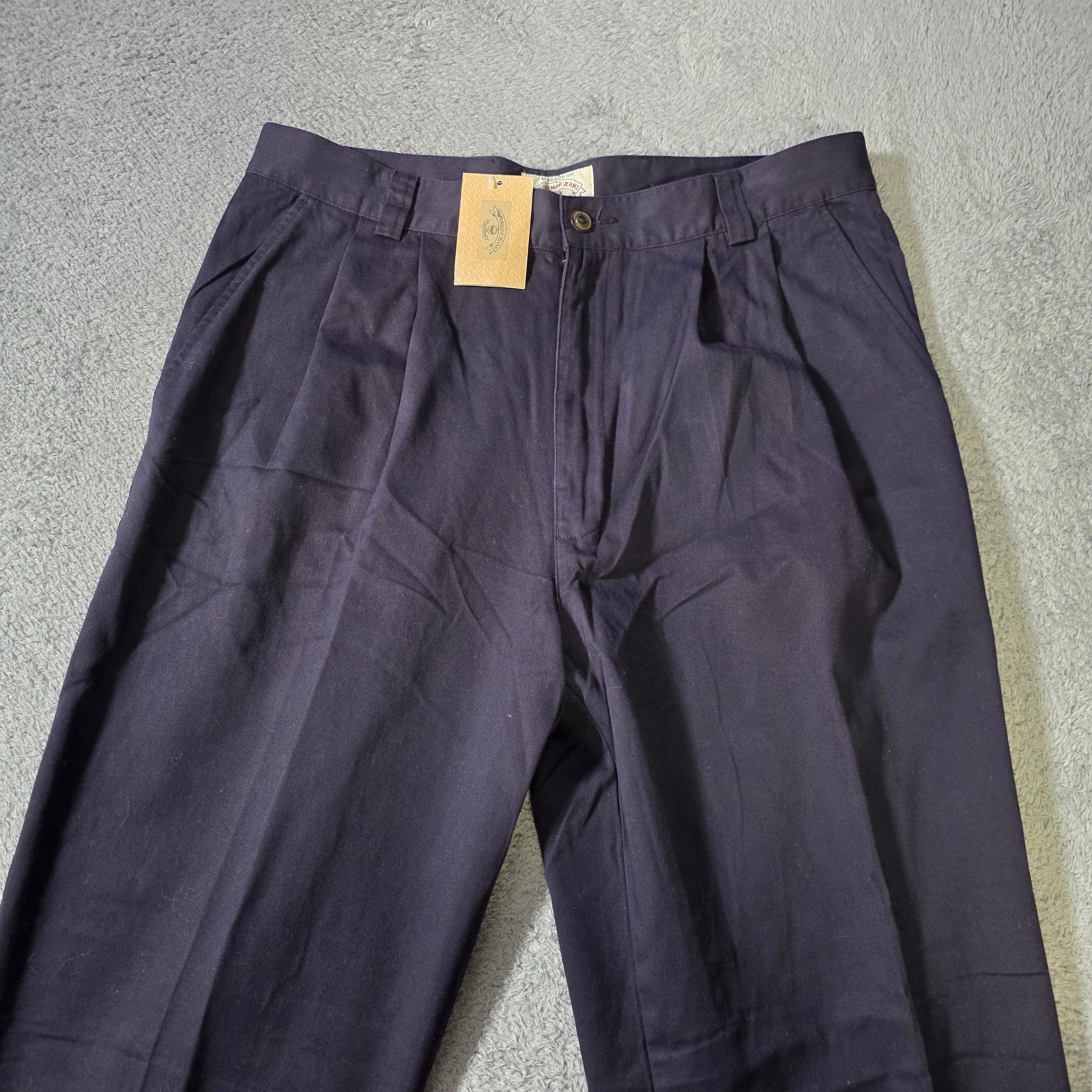 Armani Jeans Mens 33 Vintage Pleated Trousers Navy Blue Cotton Straight Leg NWT