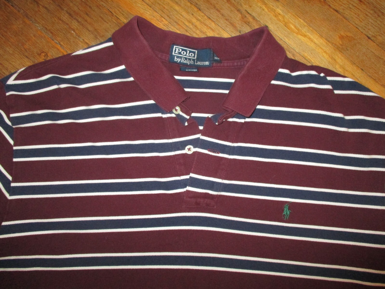 vtg POLO BY RALPH LAUREN SHIRT Maroon Blue Stripe 90s 00s Embroidered Logo XL