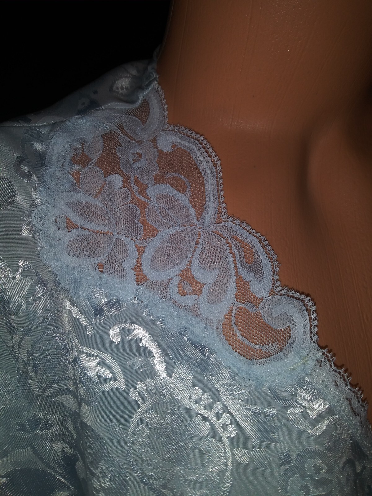 Vtg Satin Damask fabric Tunic Top Nightie Blouse Sleepwear shirt lingerie sissy