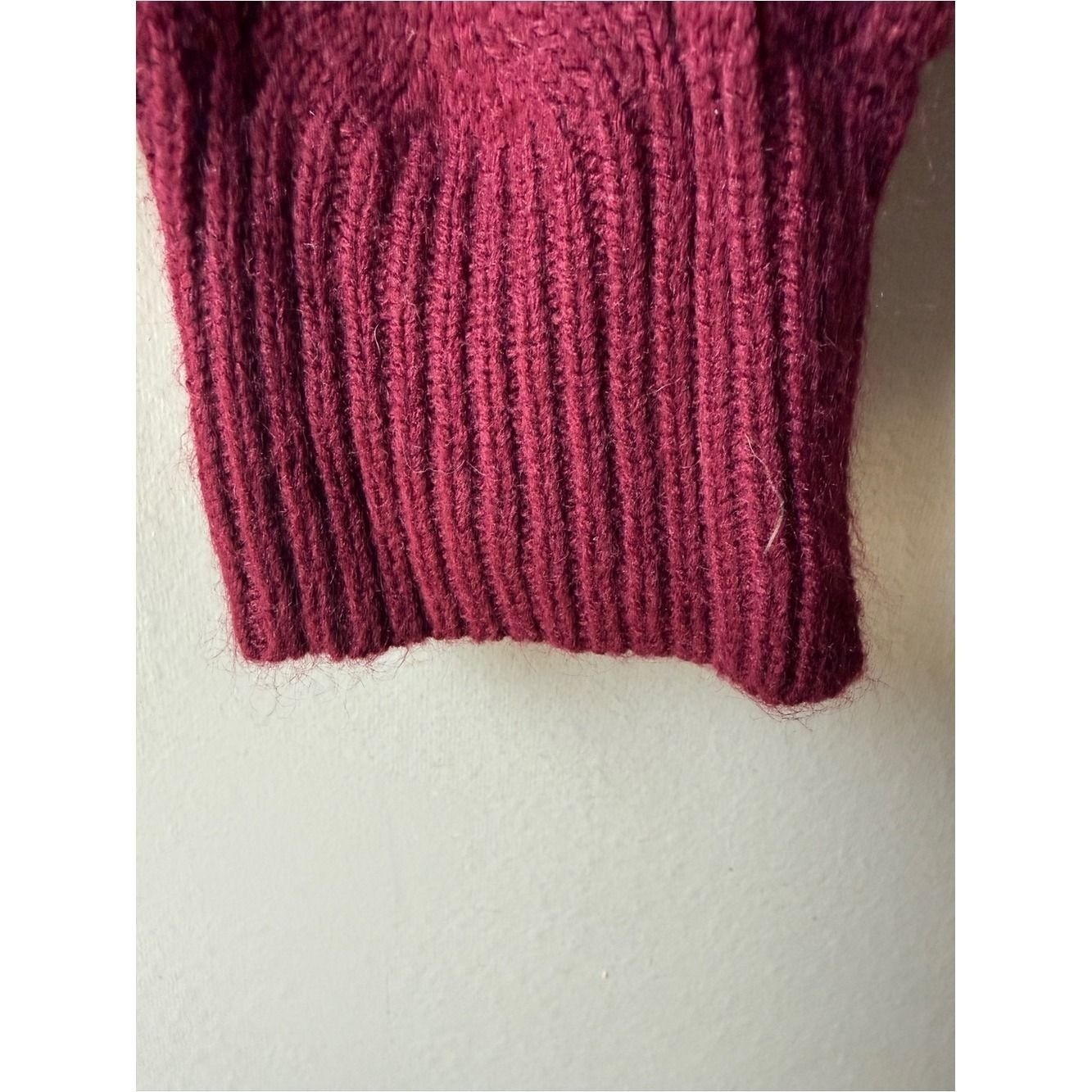 Women’s Burgundy Wrap Sweater Knit Surplice Crochet Boho Cottagecore Large