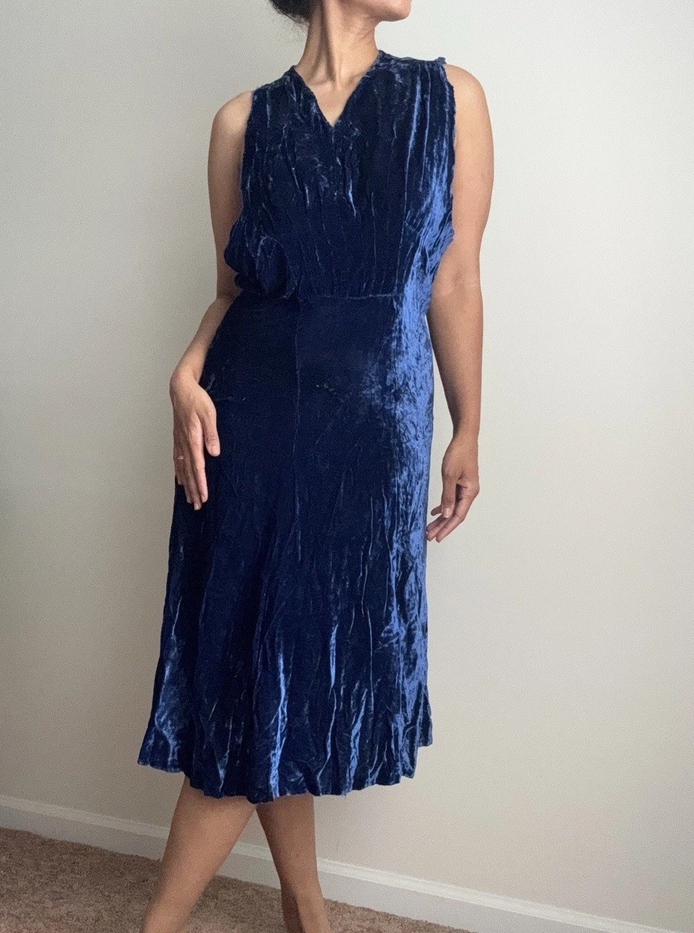 True Vintage Blue Silk Velvet Dress AS IS deconstructed 1920-30 antique handmade