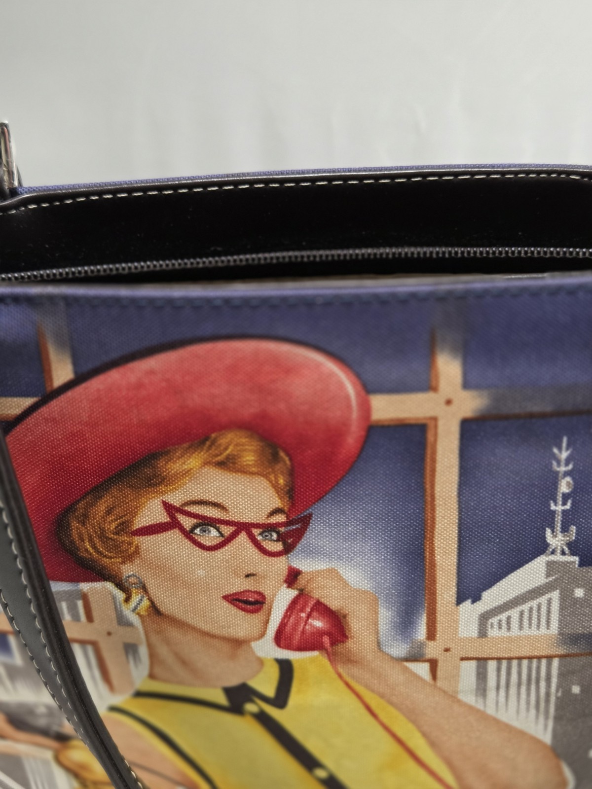 Vintage,1950s Retro Style,canvas Leather Handbag, 2 Sided, Front With Rinestone