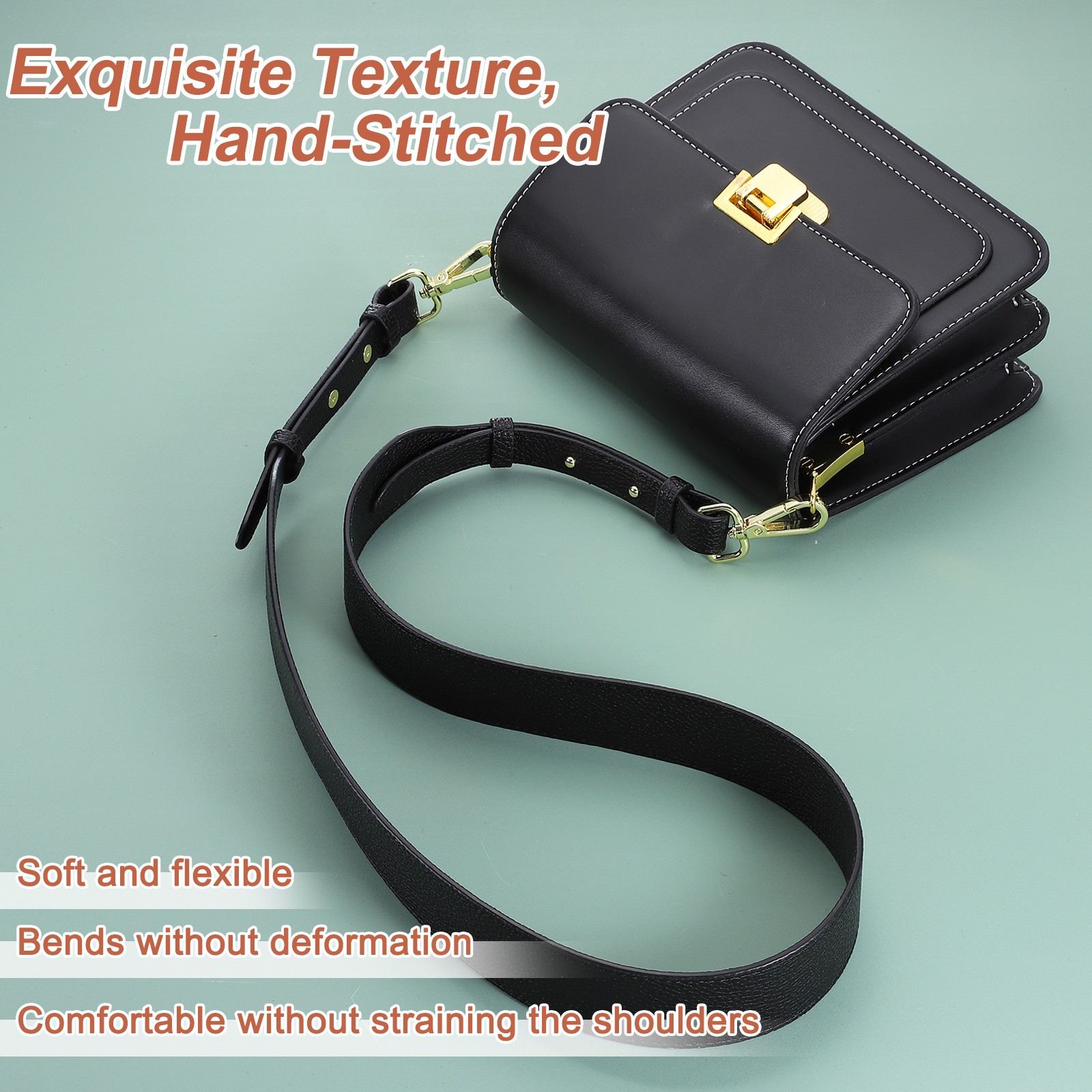 45.3″ Adjustable PU Leather Purse Strap Crossbody Replacement Black/Silver