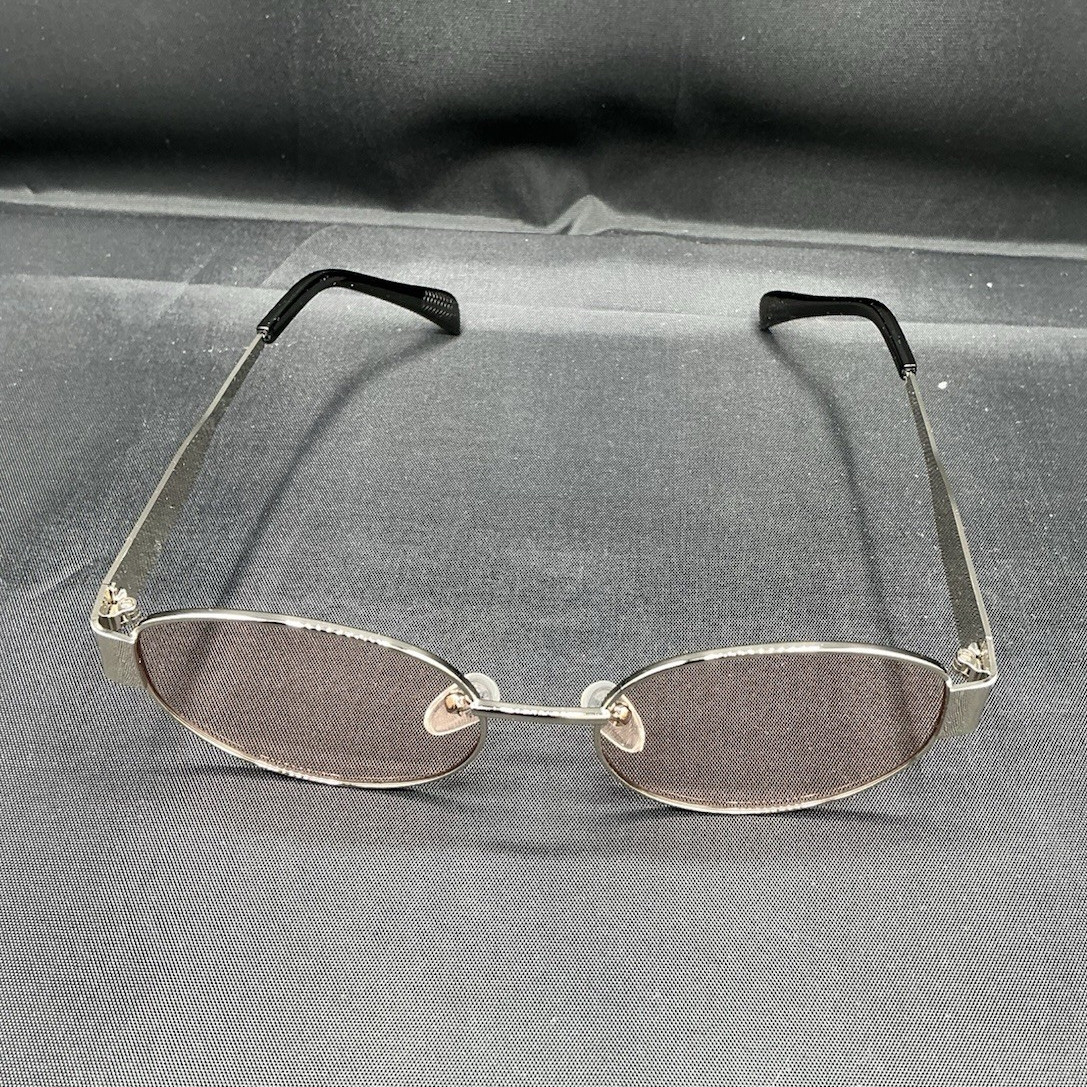 Oval Minimalist Sunglasses Silver Metal Frame Gray Lenses w/ Drawstring Pouch