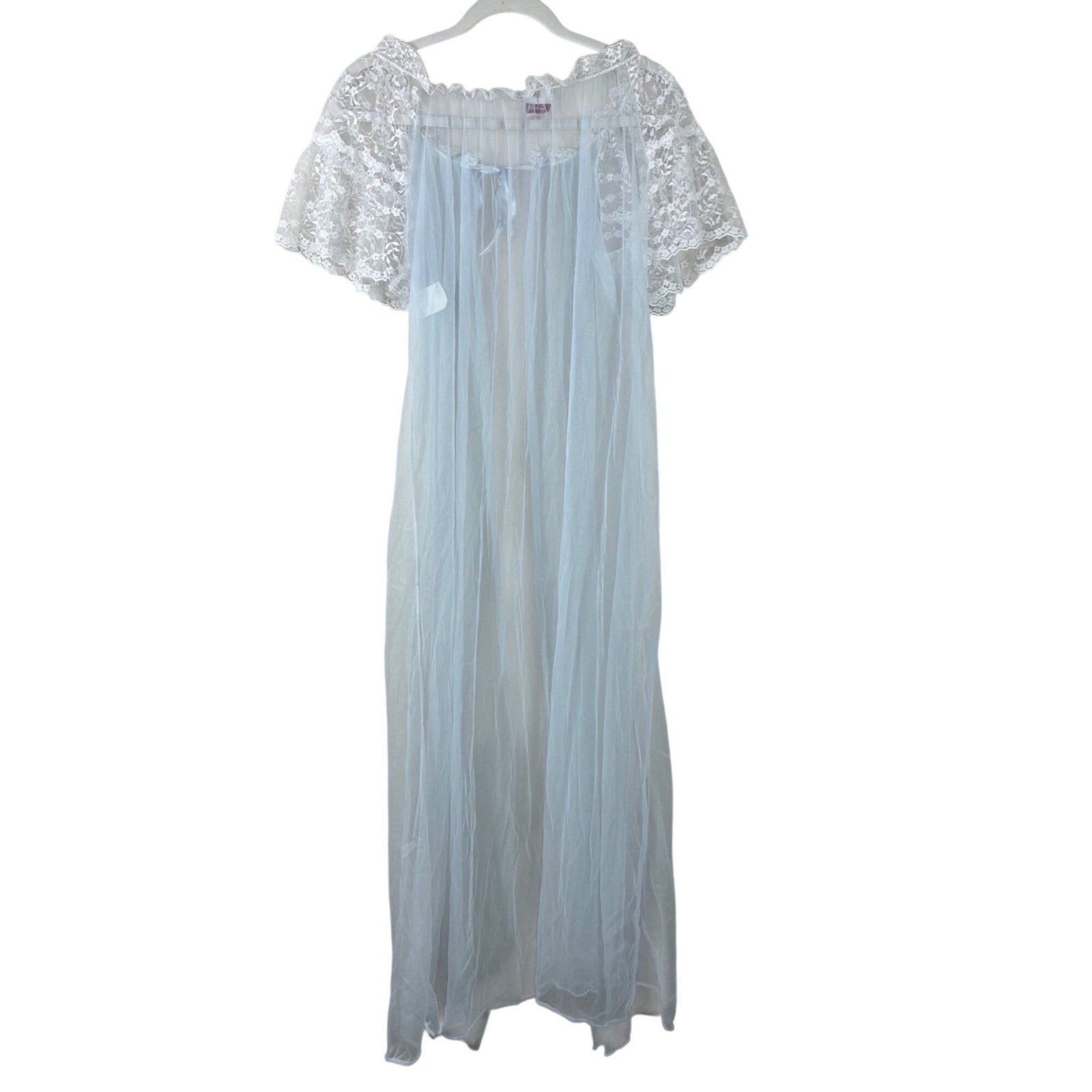 Vintage 60s Circle III New York Lace Hostess Gown Medium Sheer Angelcore Mint