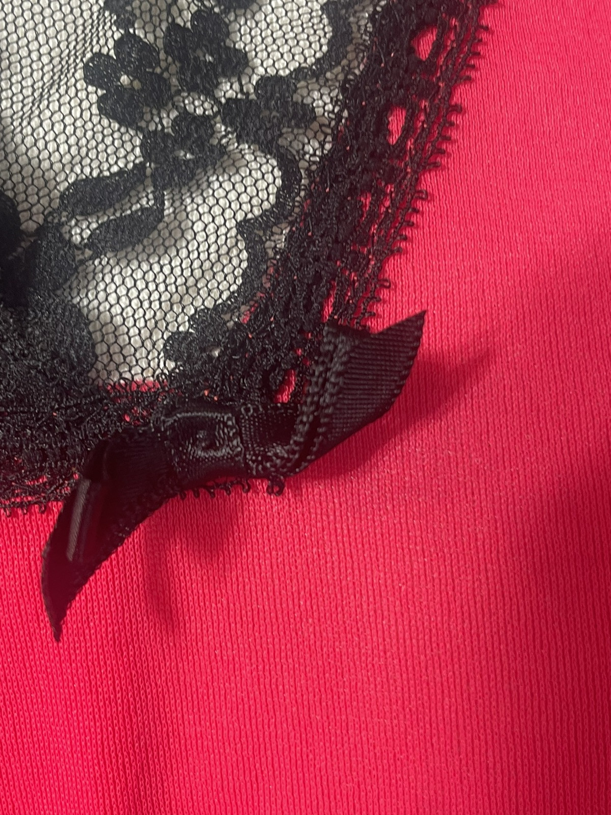 VTG Kayser Red Babydoll Nightgown Black Lace Trim Small Coquette Sexy Pin-up
